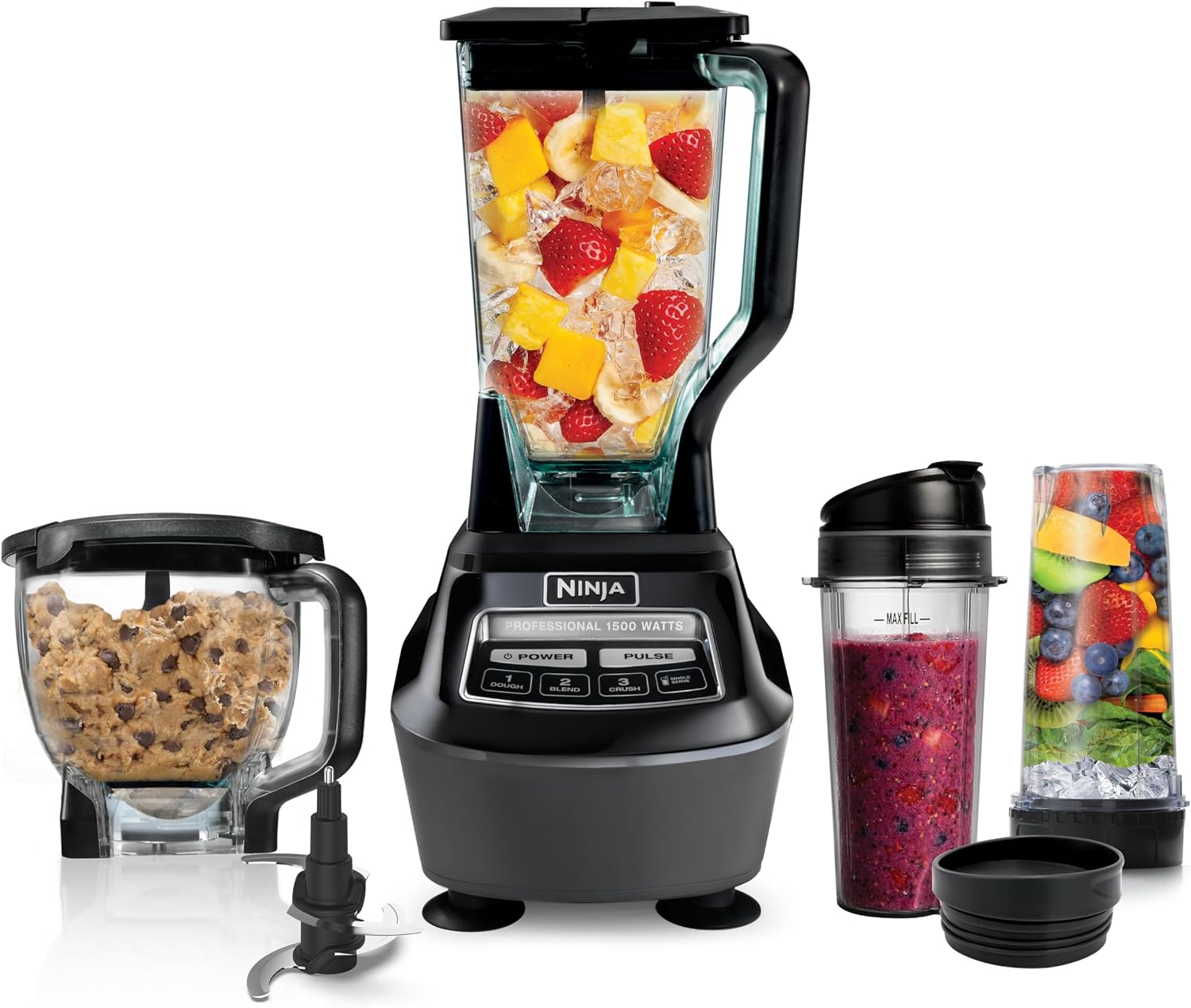 Ninja Mega Kitchen System, 1500W, 72oz Pitcher, 8-Cup, Black, BL770| 1500W all-in-one blends smoothies, processes salsa & dough72-oz pitcher, 8-cup processor bowl, (2) 16-oz cups
