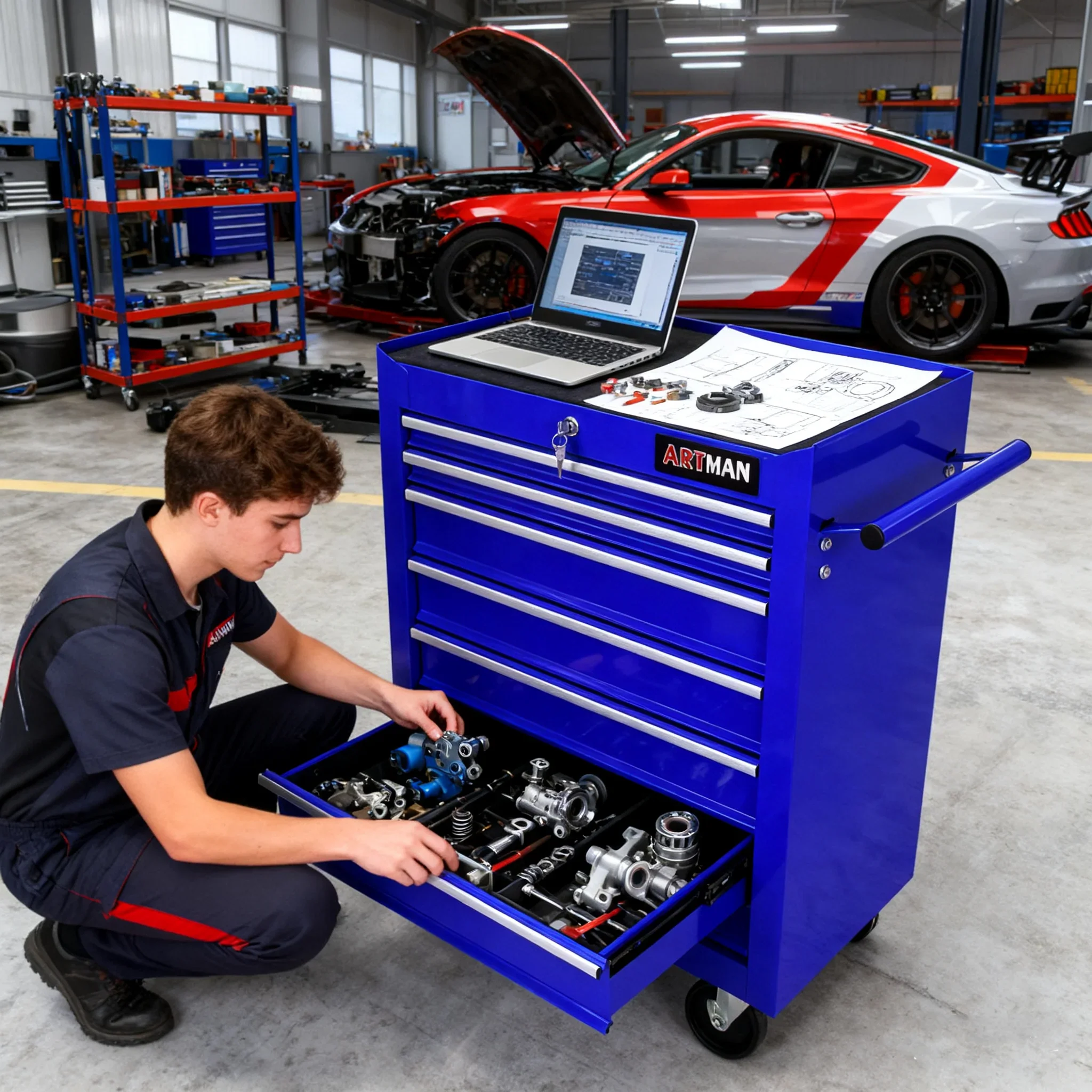 ARTMAN 7 Drawer Tool Rolling Storage Cart ,Tool Boxes Tool Chest with Wheels and Drawers for Garage Workshop Warehouse