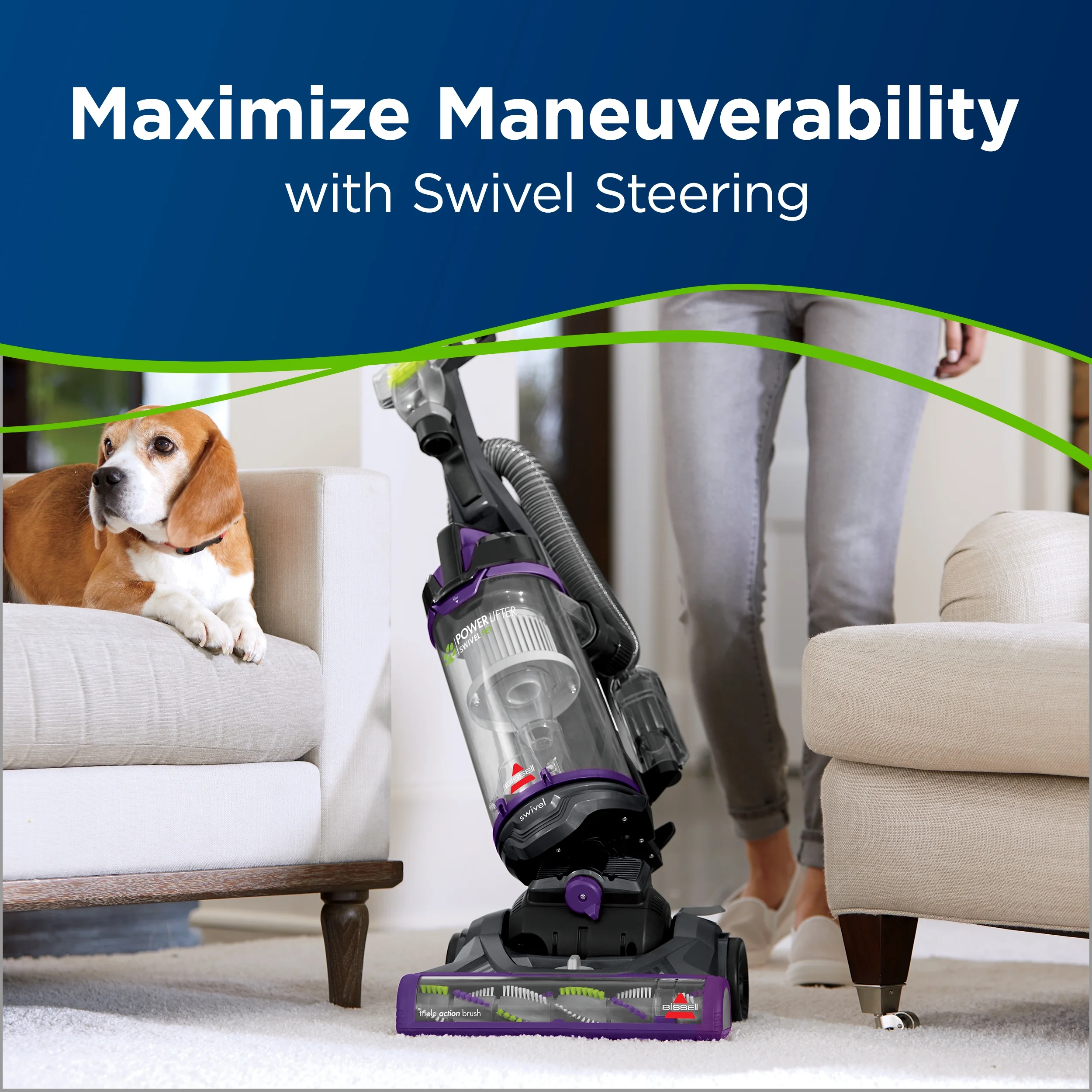 PowerLifter Swivel Pet, Bagless, Upright Vacuum, Pet Friendly, Triple Action Brush Roll, Scatter Free Technology, Swivel Steering, Edge-to-Edge Cleaning, 2260, Black Purple(Gray) - Image 3