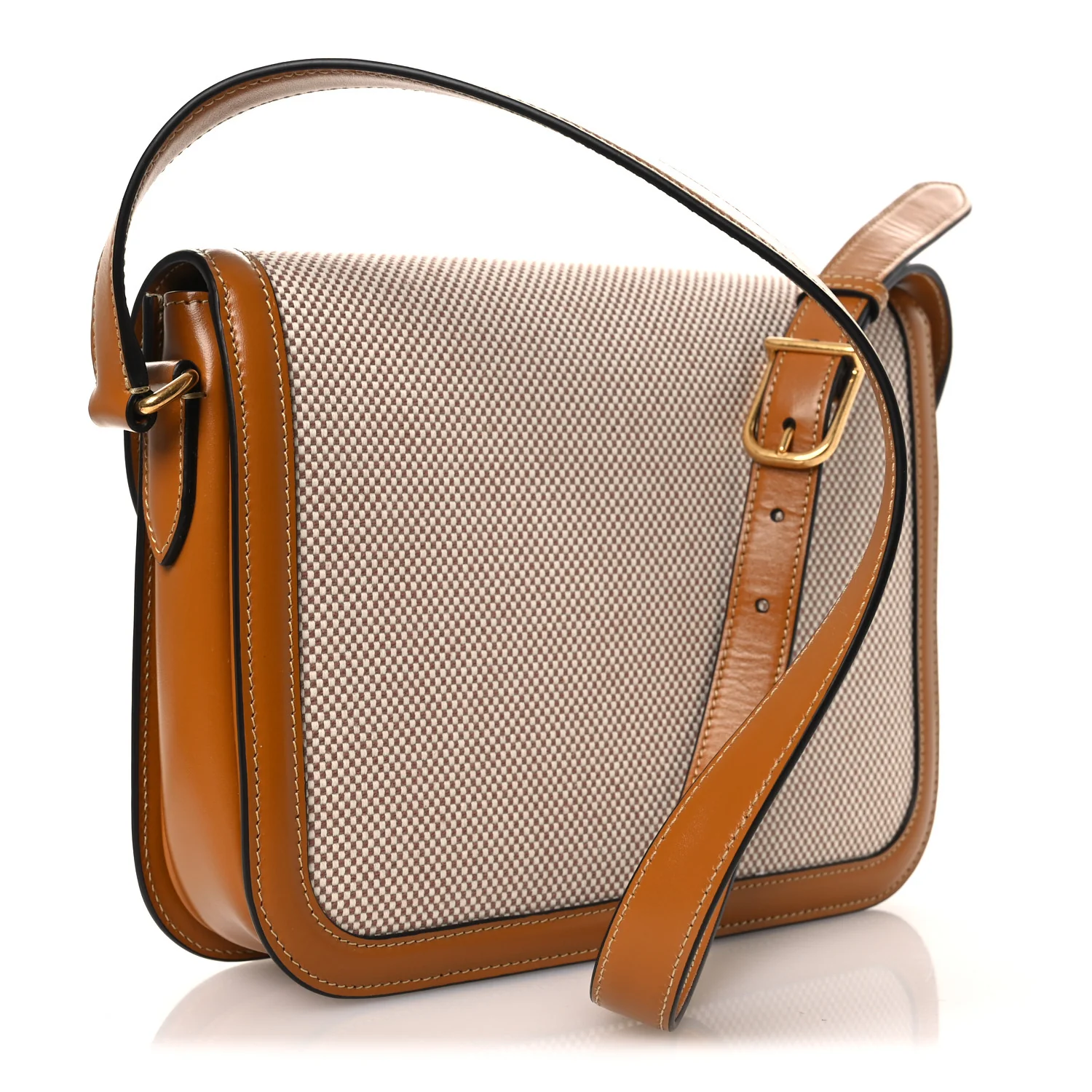 Smooth Calfskin Canvas 9to5 Shoulder Bag Natural Golden