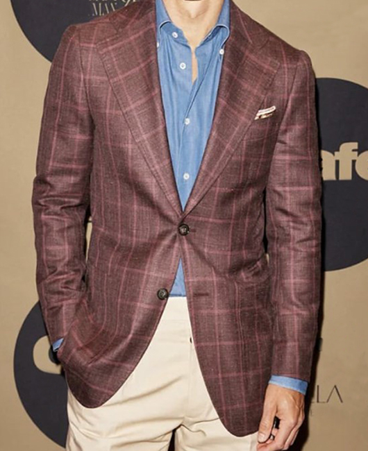 Blazer vintage à carreaux, revers cranté, deux poches et deux boutons
