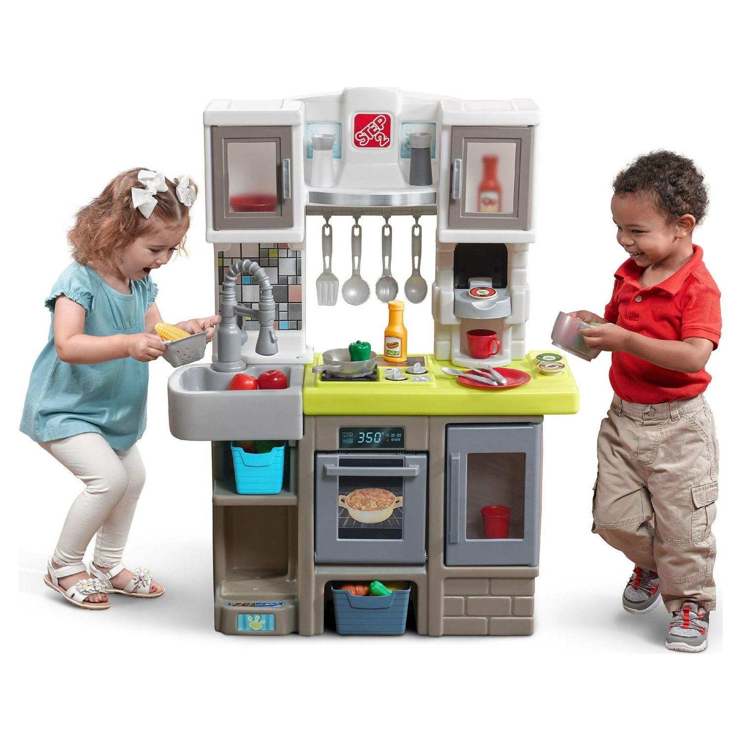 Contemporary Chef Brown and White Toddler Plastic Play Kitchen - Image 3