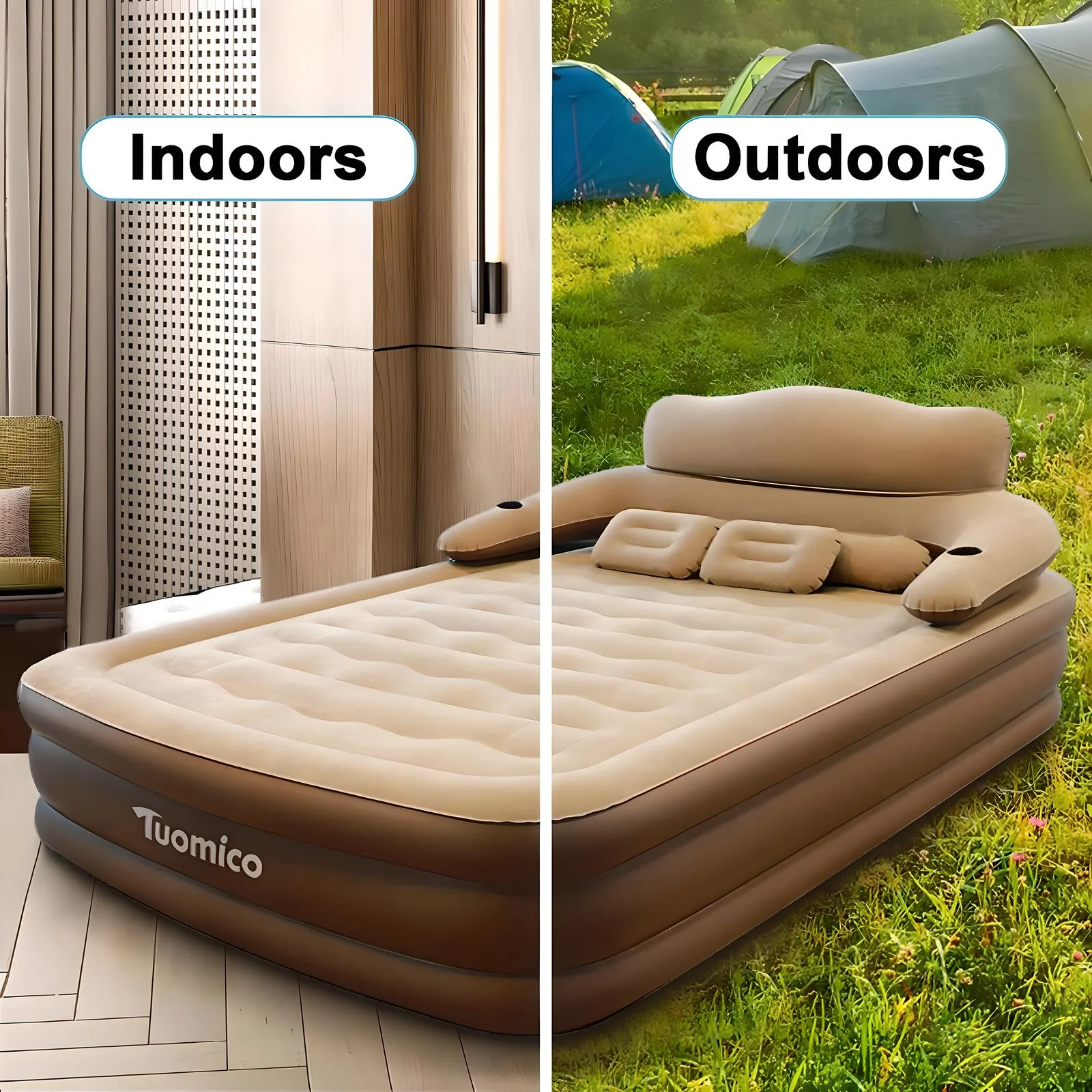 Air Mattress Queen with Built-in Pump and Headboard,Inflatable Portable Mattress for Home, Camping Guests,Gray.(Gray) - Image 7