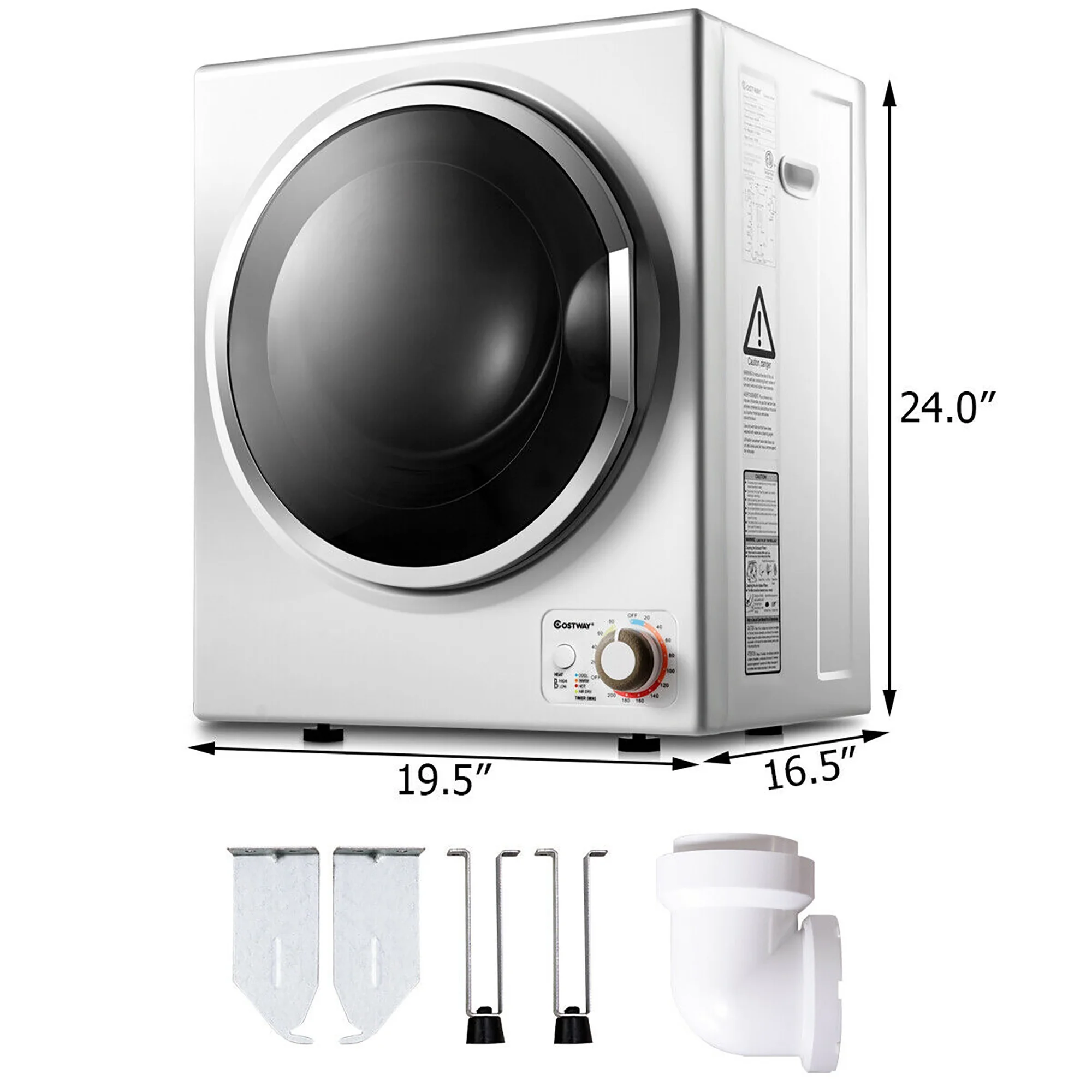 Electric Tumble Compact Cloth Dryer Stainless Steel Wall Mounted 1.5 cu.ft.(White) - Image 3