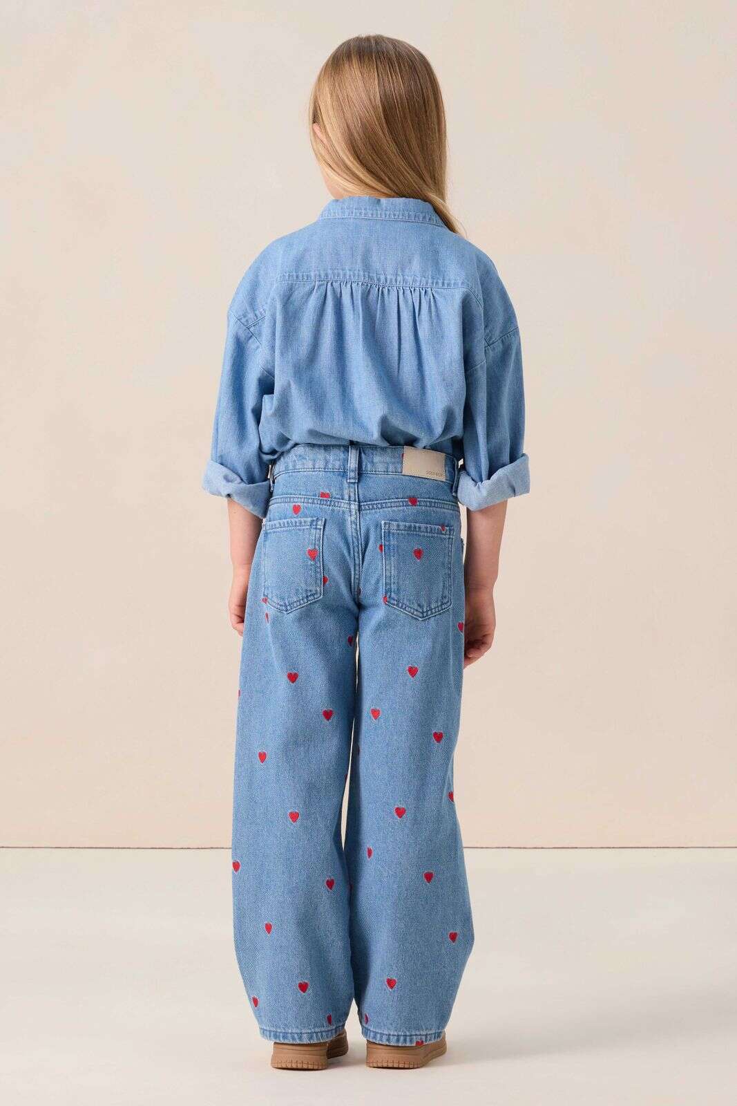 Blauwe straight leg jeans met hartjes