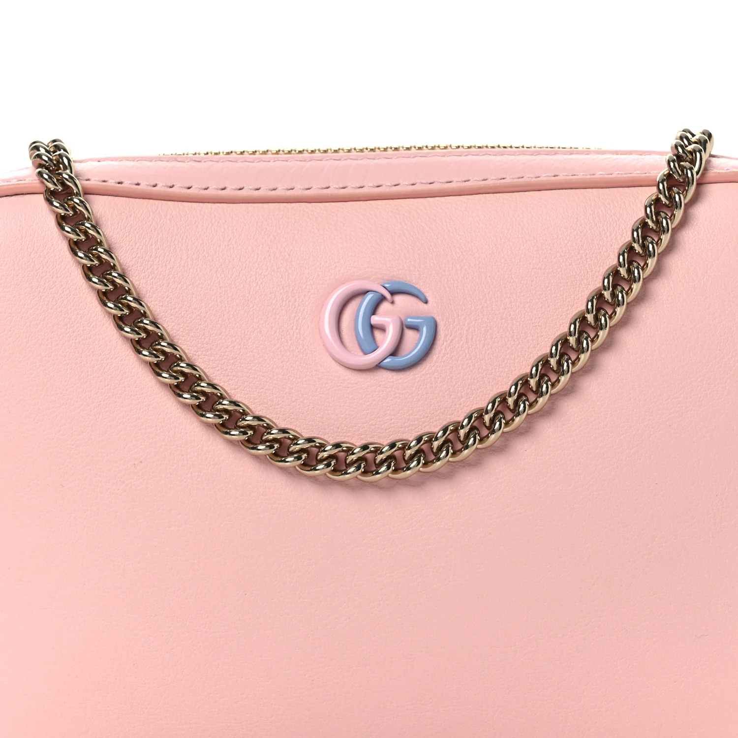 Dollar Calfskin Enamel Super Mini GG Marmont Chain Shoulder Bag Light Pink Blue