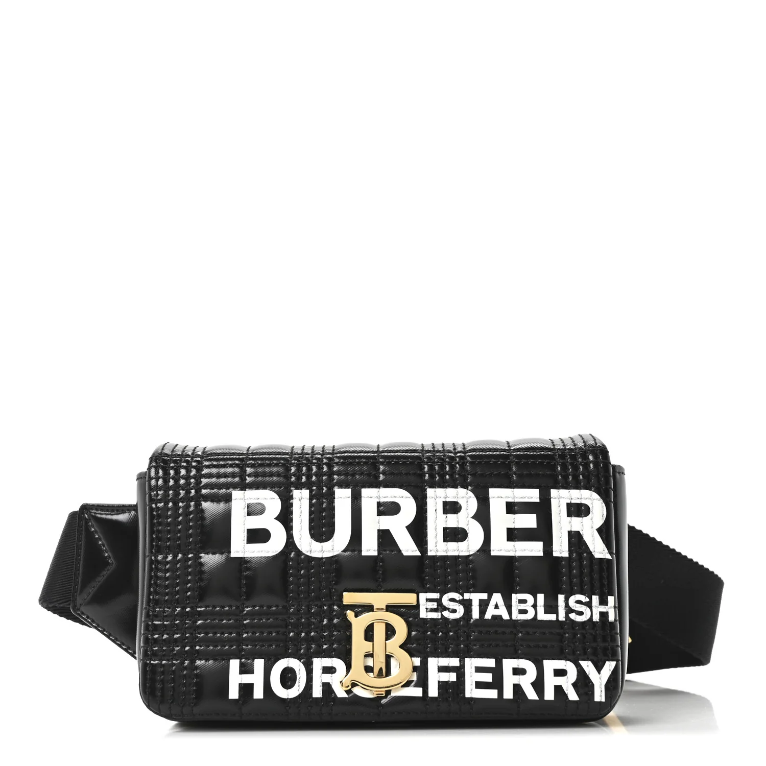 Patent Quilted Horseferry Print Lola Bum Bag Black