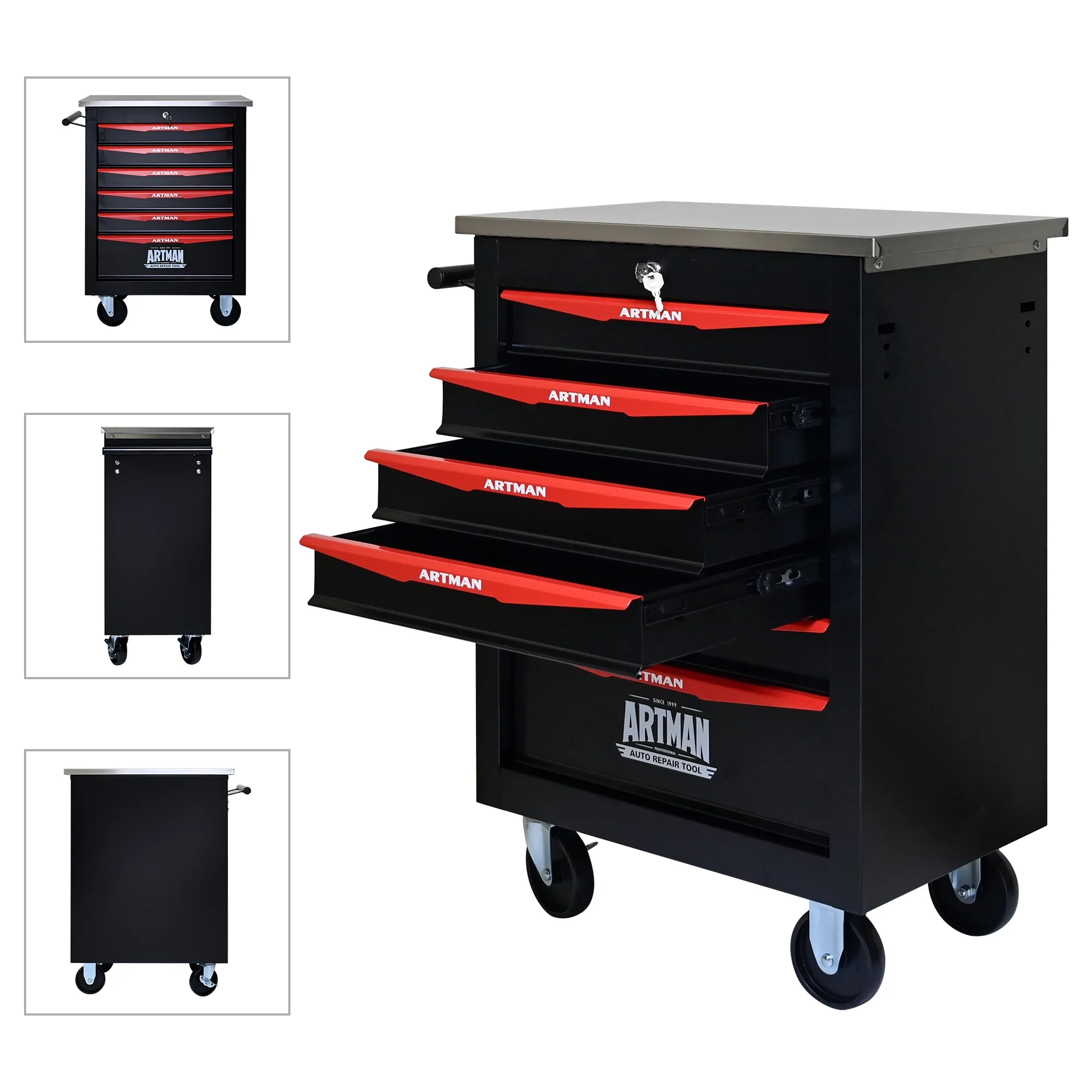 ARTMAN  6 Drawers Metal Rolling Storage  Tool Chest Cabinet Cart with Wheels,with Key Locking and Parking Brake, Tool Box for Garage Workshop Warehouse