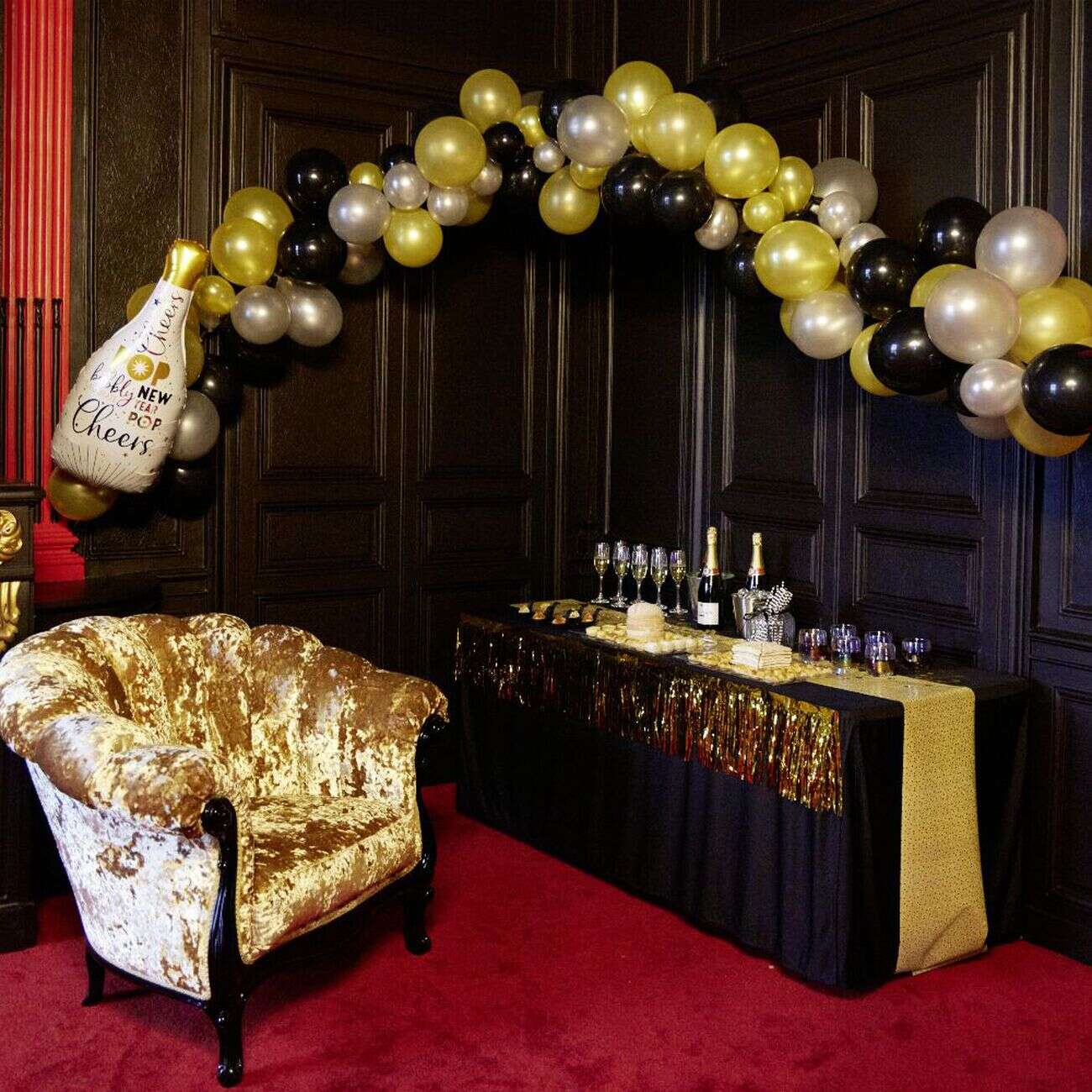 Kit arche de ballons noir doré argenté 5m