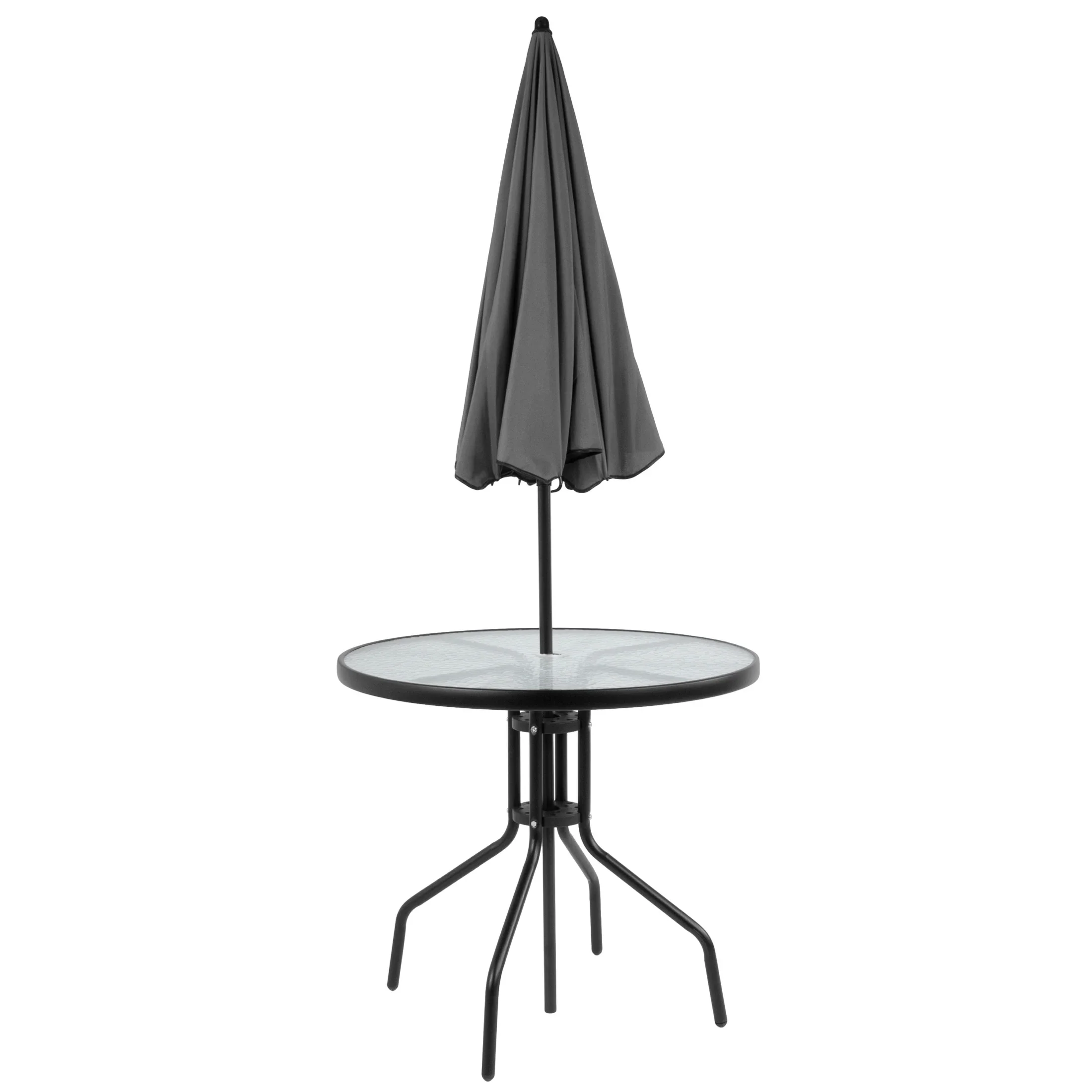 Flash Furniture Nantucket 6 Piece Black Patio Garden Set with Umbrella Table and Set of 4 Folding Chairs