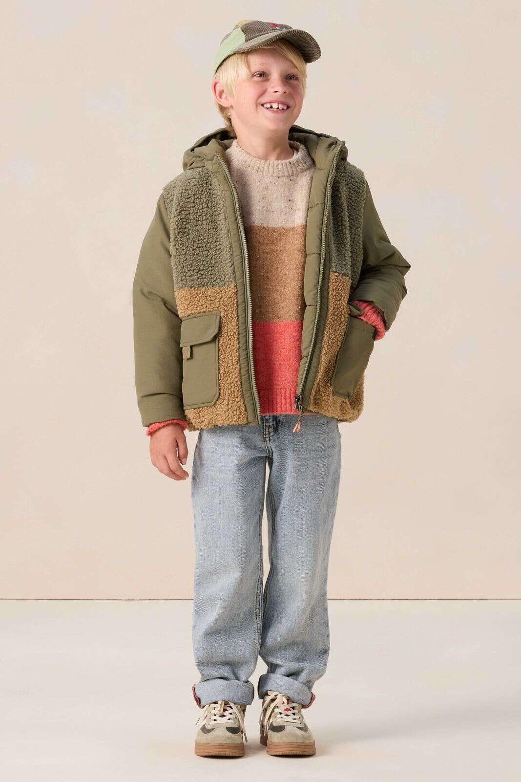 Donkergroene reversible teddy jas