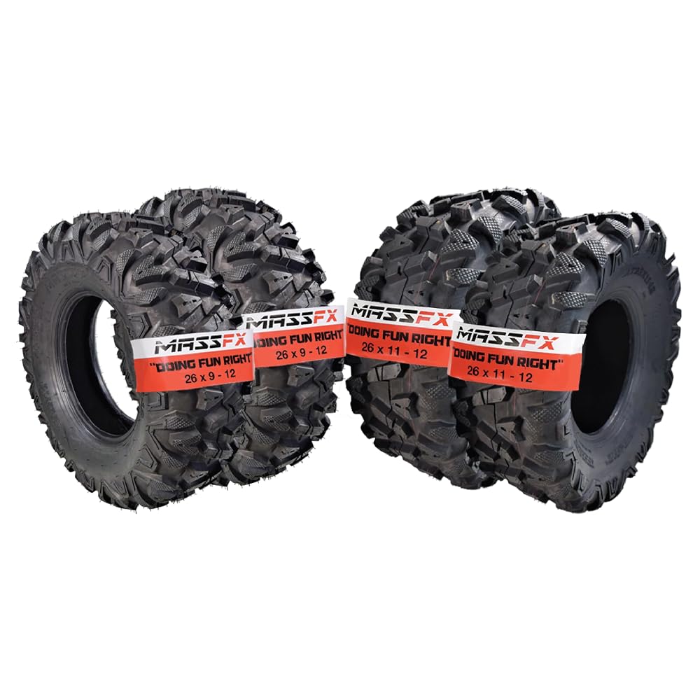 MASSFX 26x9-12 Front & 26x11-12 Rear ATV Tire Set 6-Ply 1/2" Tread 4-Pack