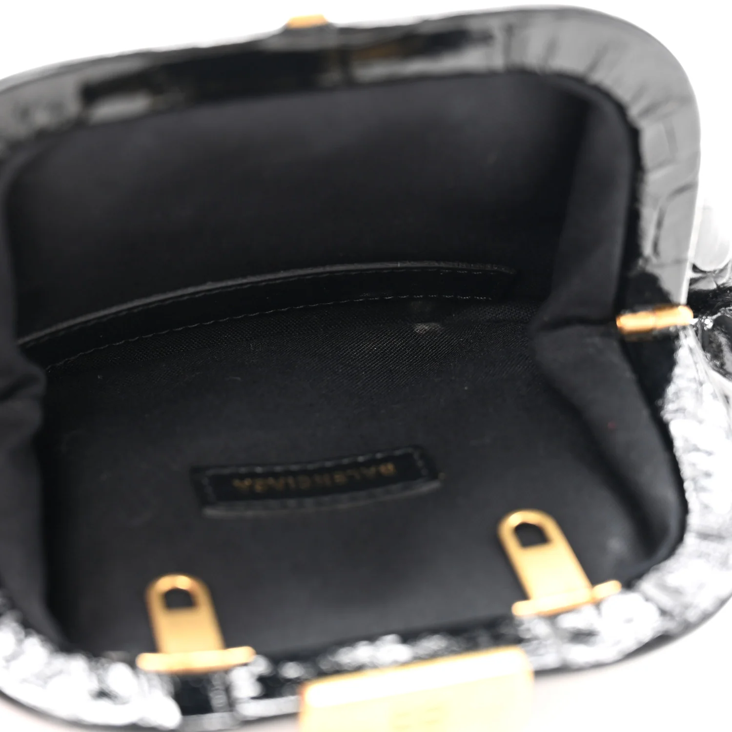 Shiny Supple Calfskin Logo Crocodile Embossed Cloud Coin Purse Black White