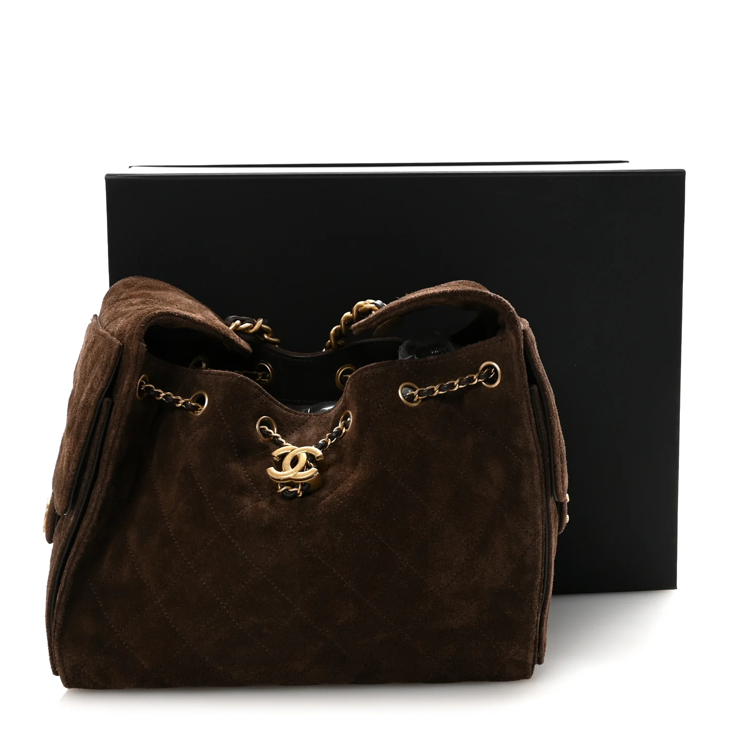 Suede Quilted Small Chanel 25 Handbag Dark Brown