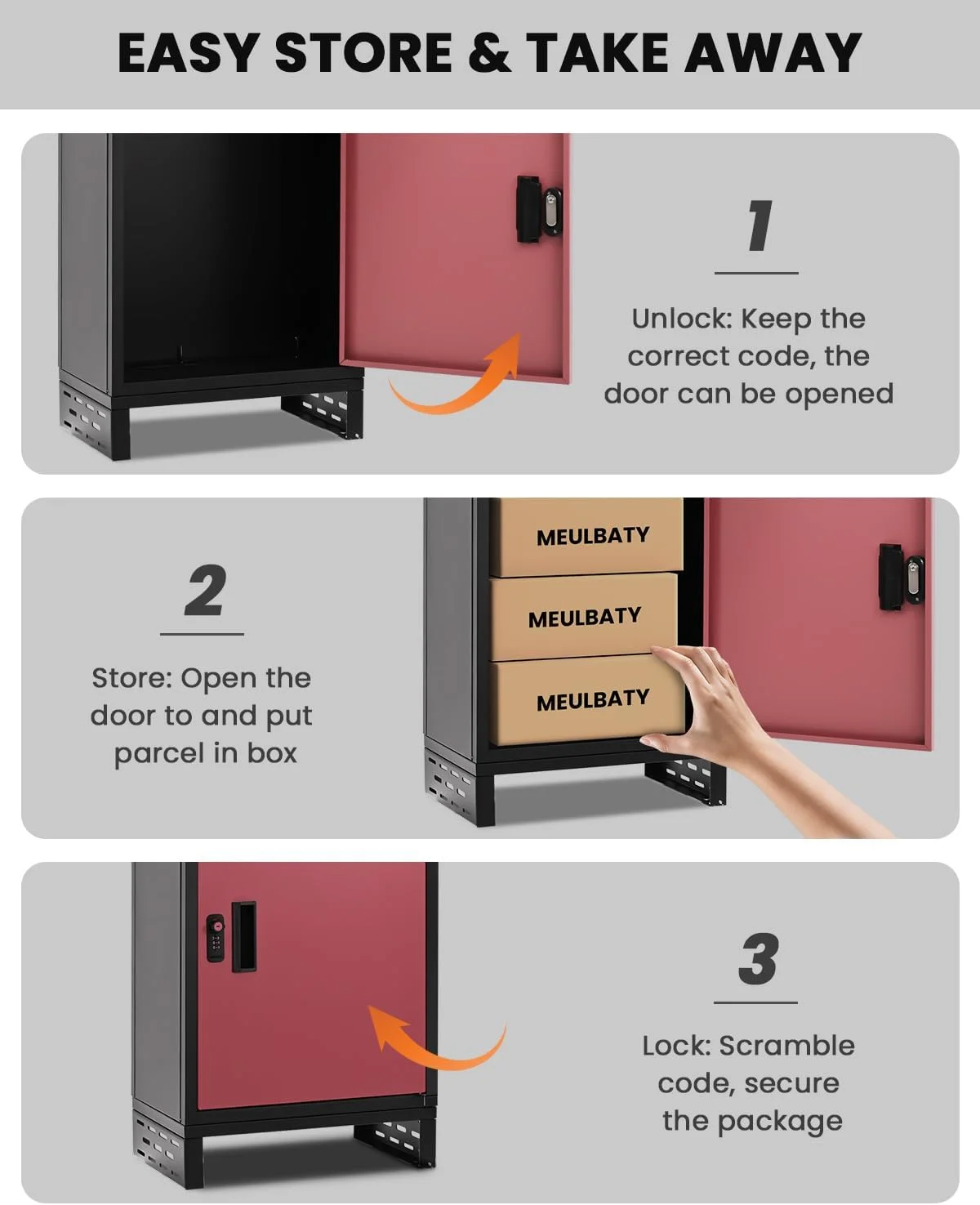 Outside Package Delivery Boxes, 17" x 12" x 34" Large Galvanized Steel Wall and Floor Mount Locking Mailbox, Anti-Theft Delivery Box for Porch, IPX3 Waterproof - Image 4