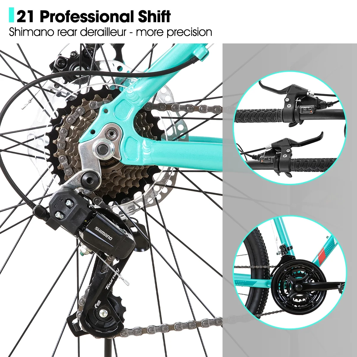 Hiland Mountain Bike for Woman, Shimano 21 Speed 26 in Wheels Mountain Bicycle, Mint Green