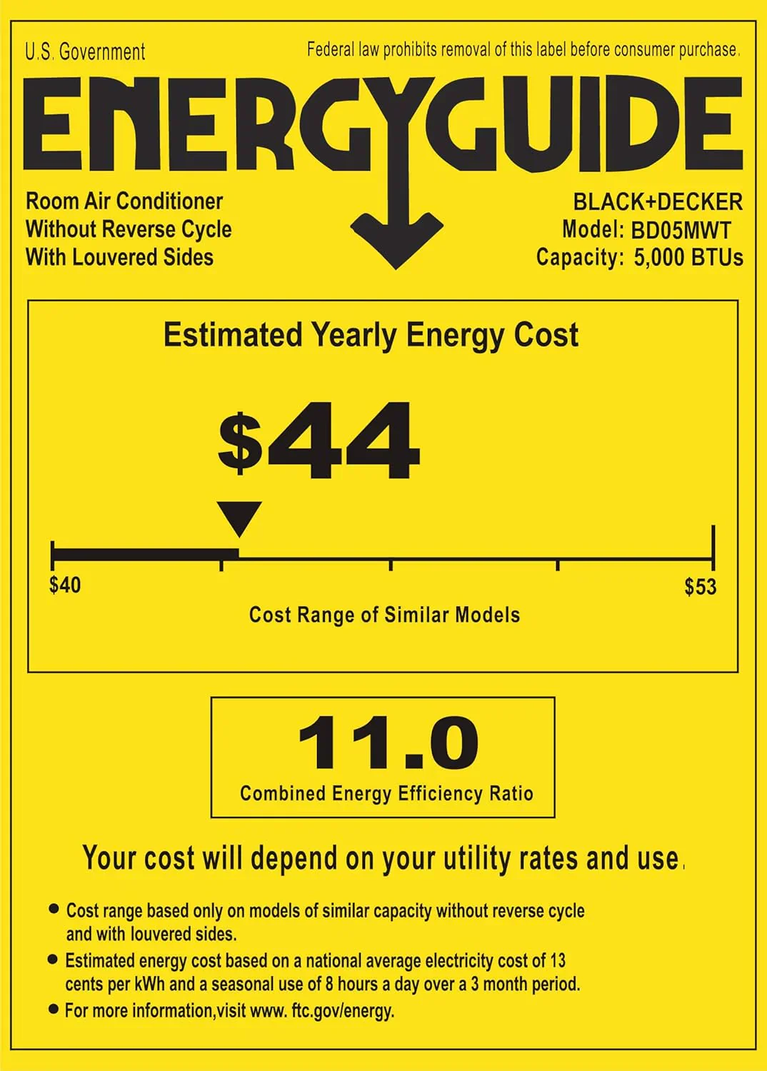 Climatiseur de fenêtre BLACK+DECKER 5000 BTU Refroidit jusqu'à 150 pieds carrés Commandes mécaniques
