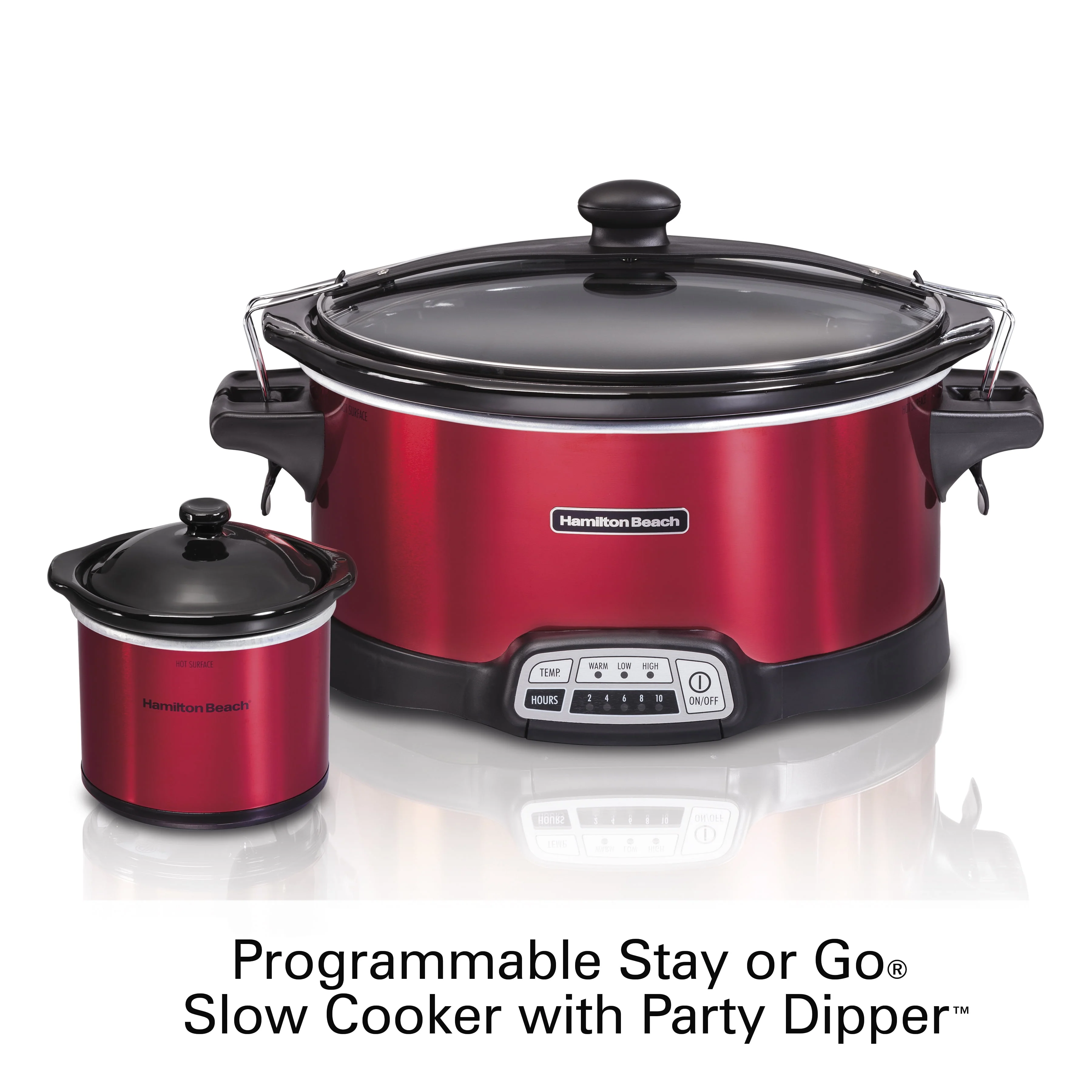 Hamilton Beach Stay or Go Programmable Slow Cooker with Party Dipper, 7 Quart Capacity, Removable Crock, Red, 33478