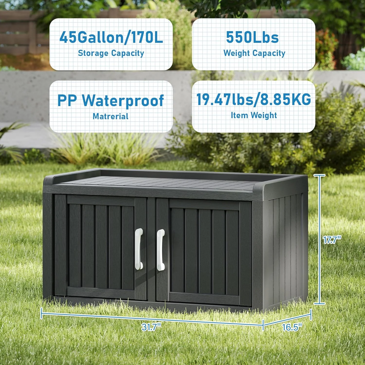 Outdoor Shoe Storage Cabinet, Waterproof UV-Resistant Entryway Storage Bench Indoor Outdoor with 2 Barn Doors, Adjustable Shelves for Entryway, Bedroom, Hallway,Living Room(Black)(Double Door/Black) - Image 4