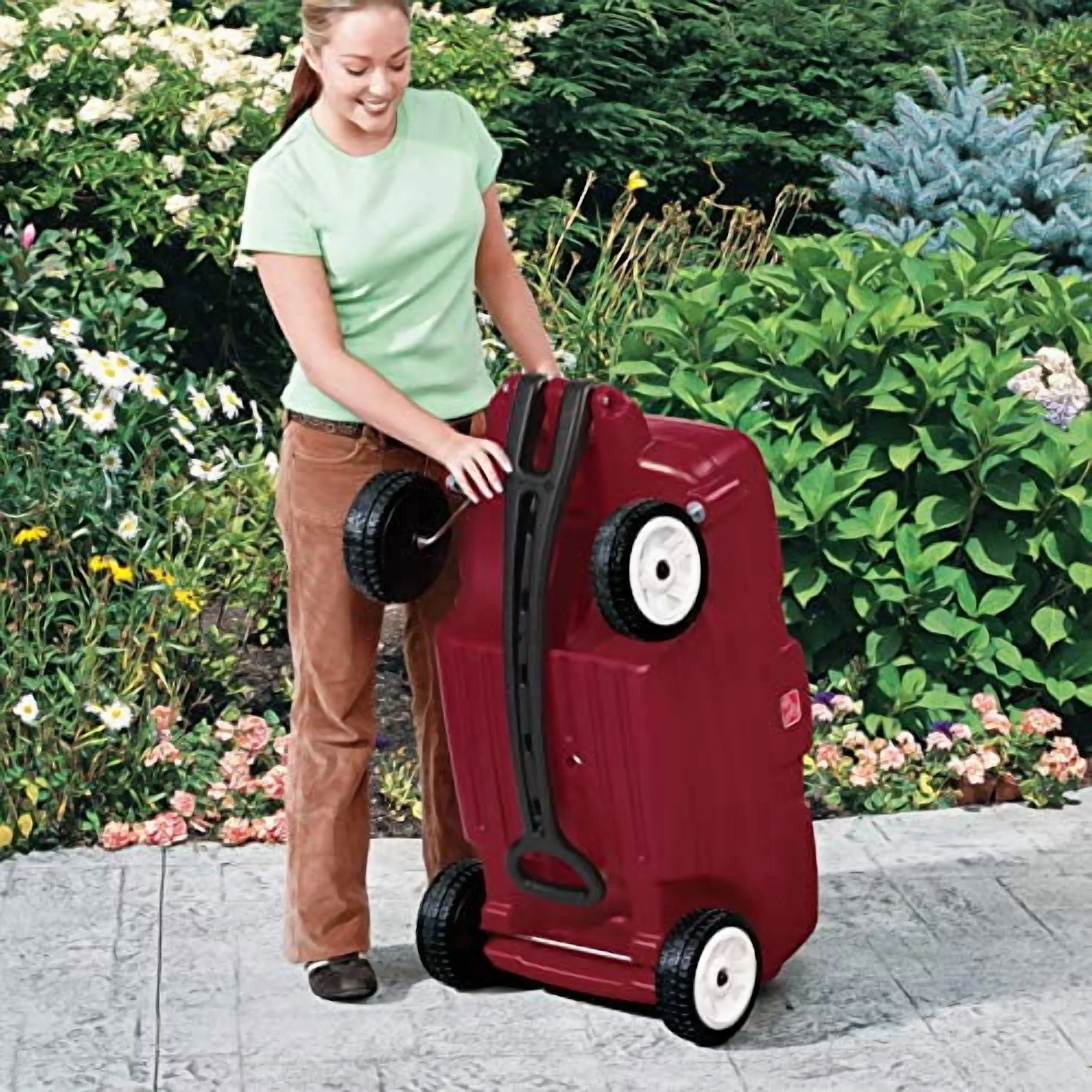 Red Plastic Two-Seater Toddler Wagon with Safety Belts and Storage for Ages 18 Mo to 5 Yrs(Red) - Image 6