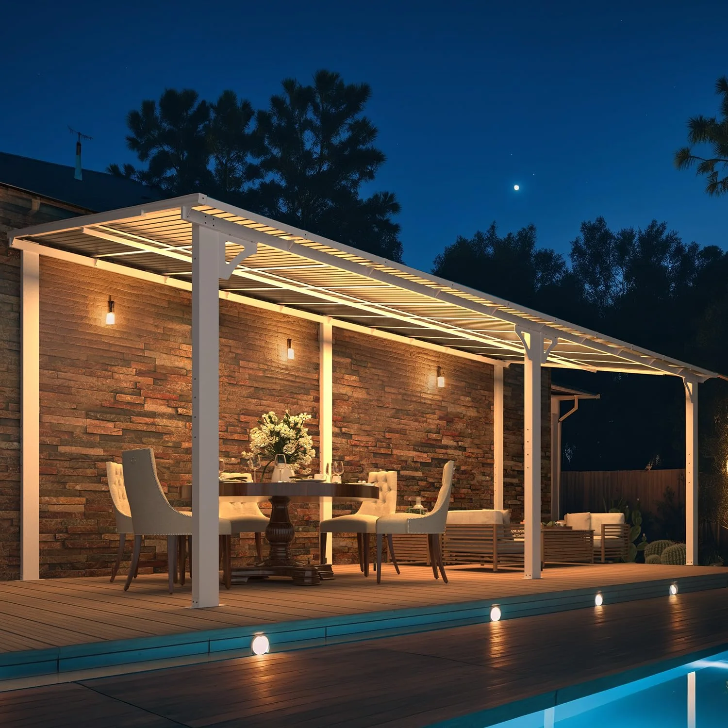 AECOJOY 20'x8' Wall Mounted Gazebos Pergola, White
