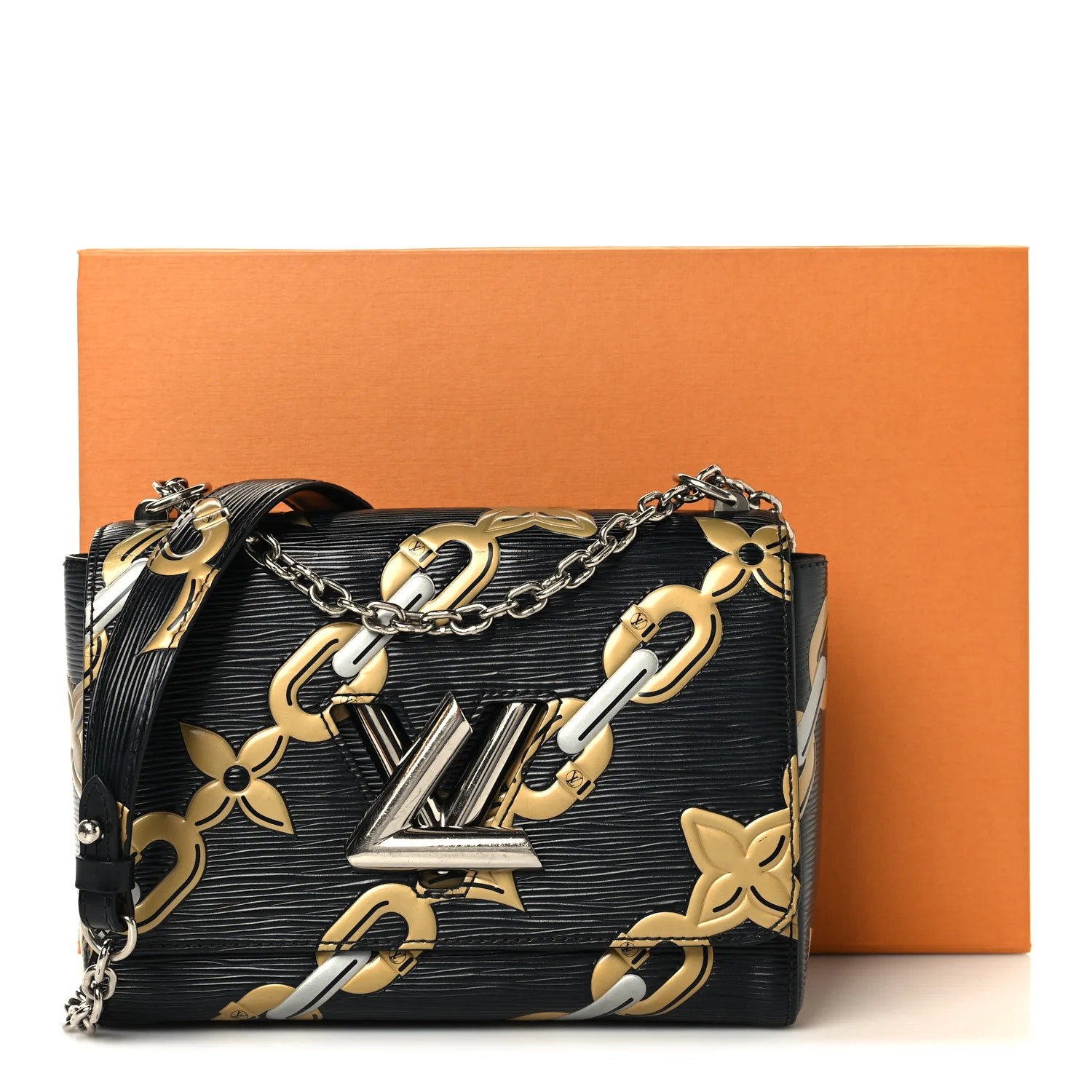 Epi Chain Flower Twist Shoulder Bag MM Black