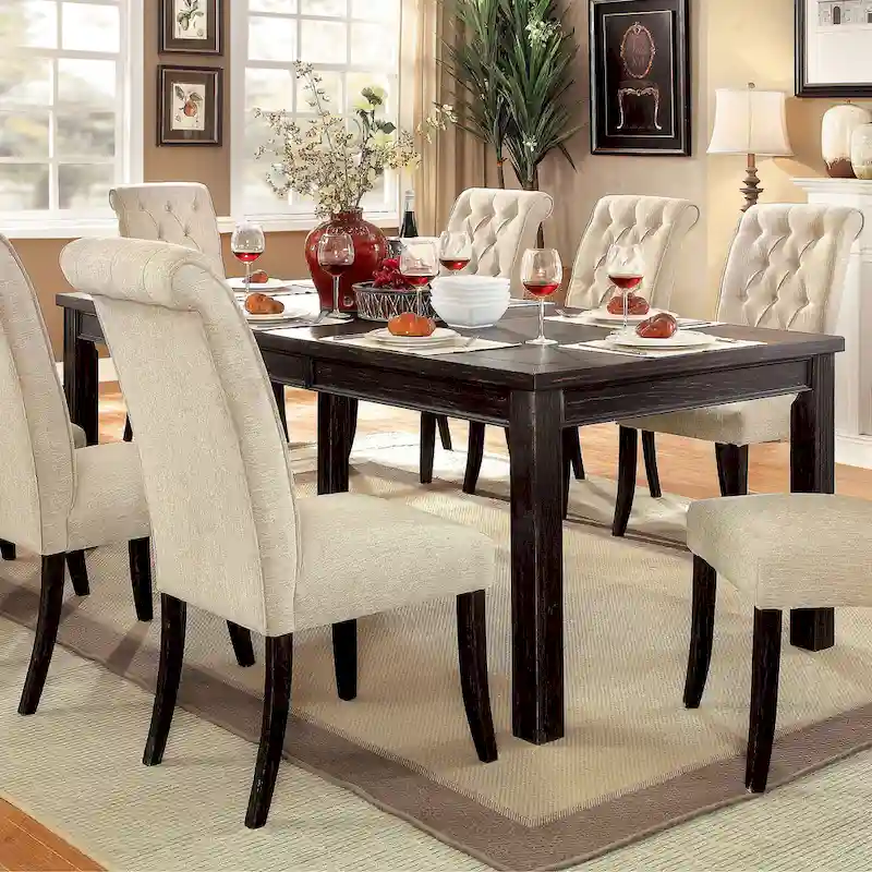 Rectangular Solid Wood Dining Table – Antique Black