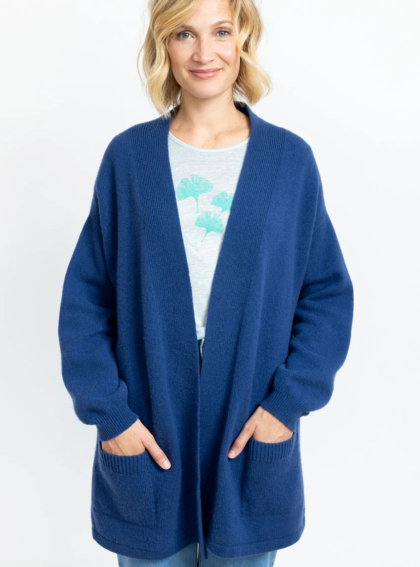 Veste femme en laine mérinos bleu