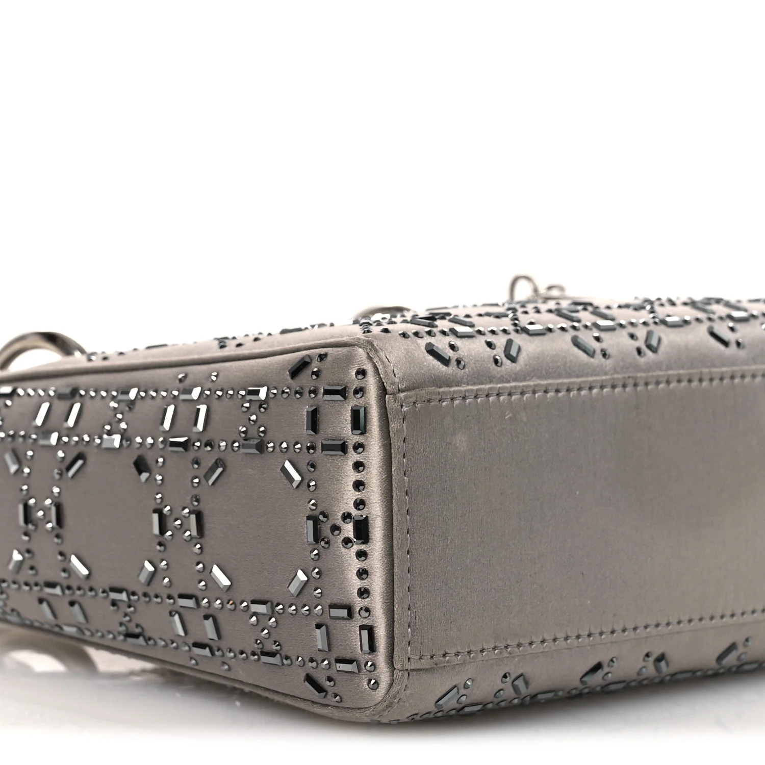 Satin Crystal Cannage Mini Lady Dior Gray