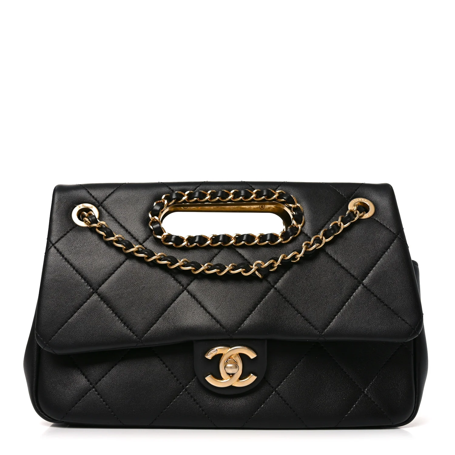 Lambskin Small Chain Handle Flap Bag Black