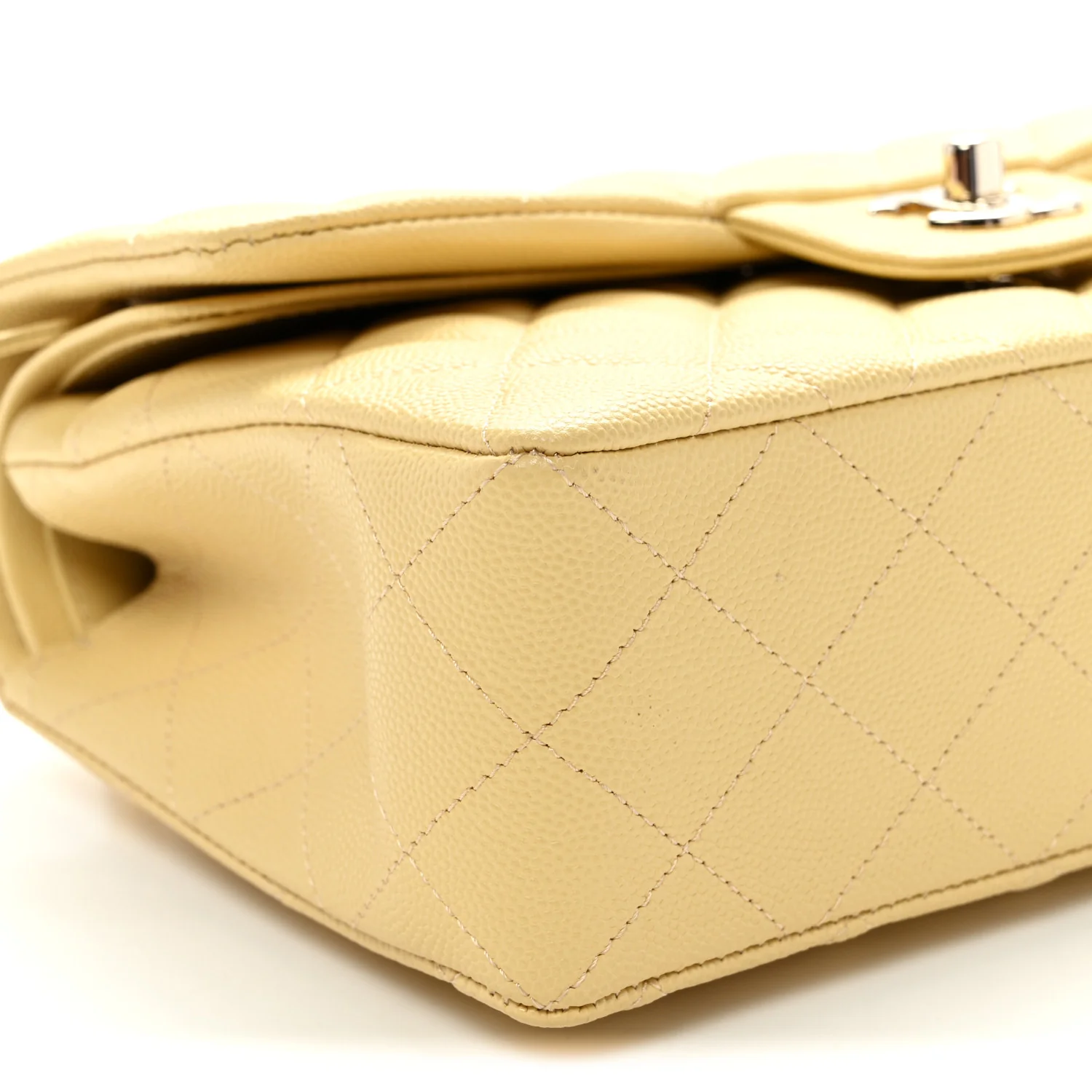 Caviar Quilted Small Double Flap Light Yellow