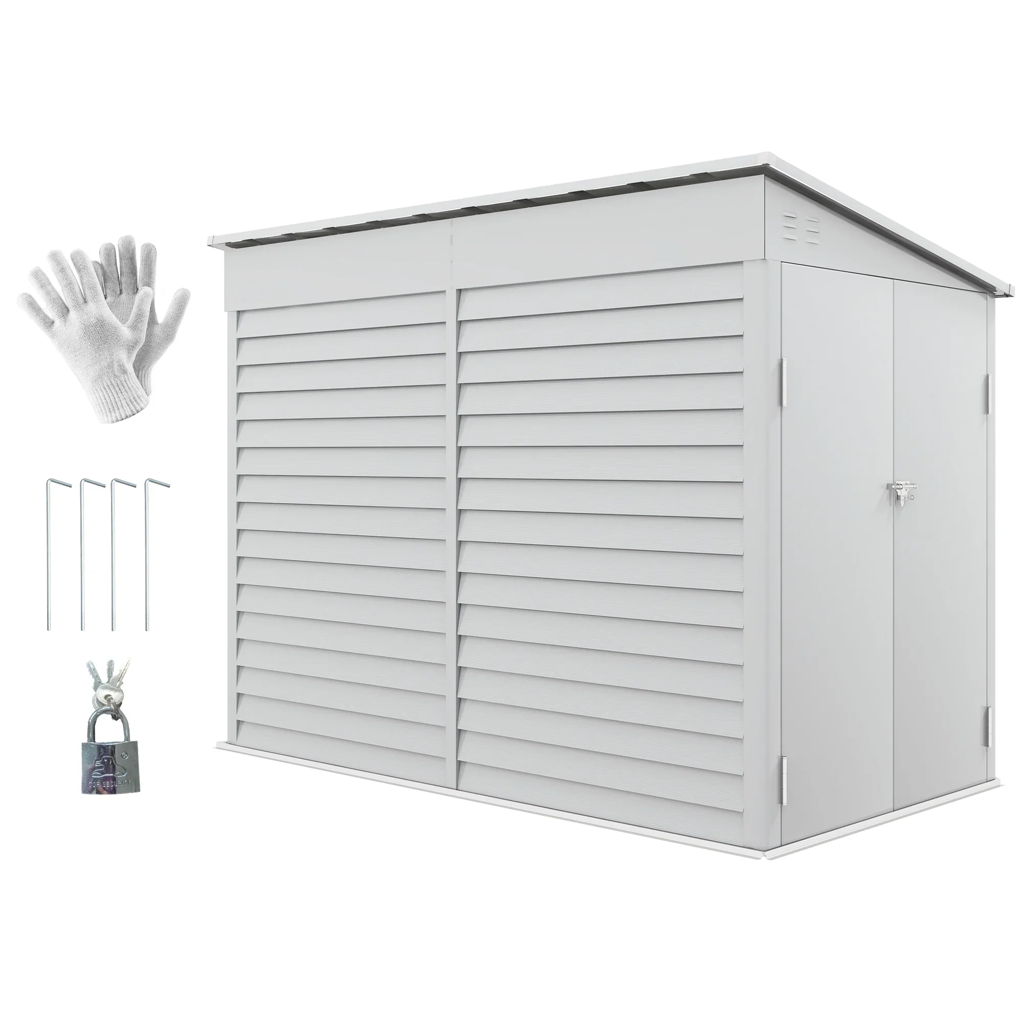 Outsunny 4.6' x 9' Metal Outdoor Storage Shed, Garden Utility Tool House with Double Lockable Doors for Backyard, Patio, Lawn, Garage, White