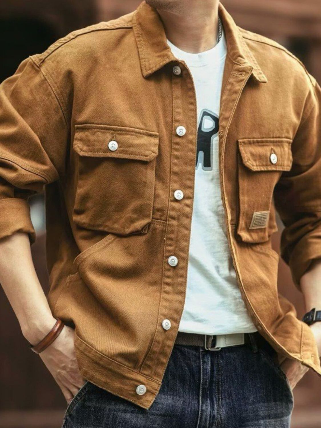 Men’s Washed Collared Neck Cargo Jacket