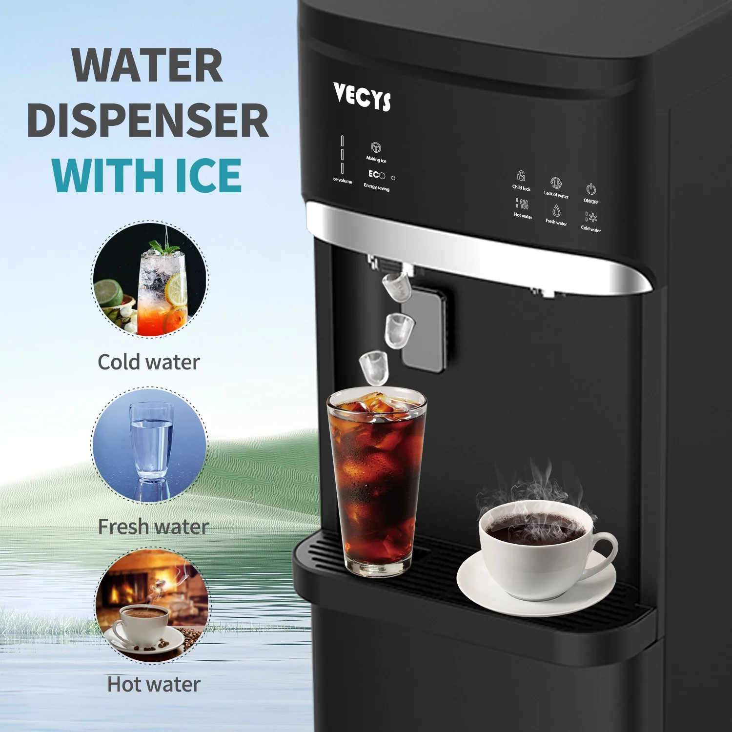 5 gal Water Dispenser with Ice Maker, Self-clean Child Lock(Black) - Image 5