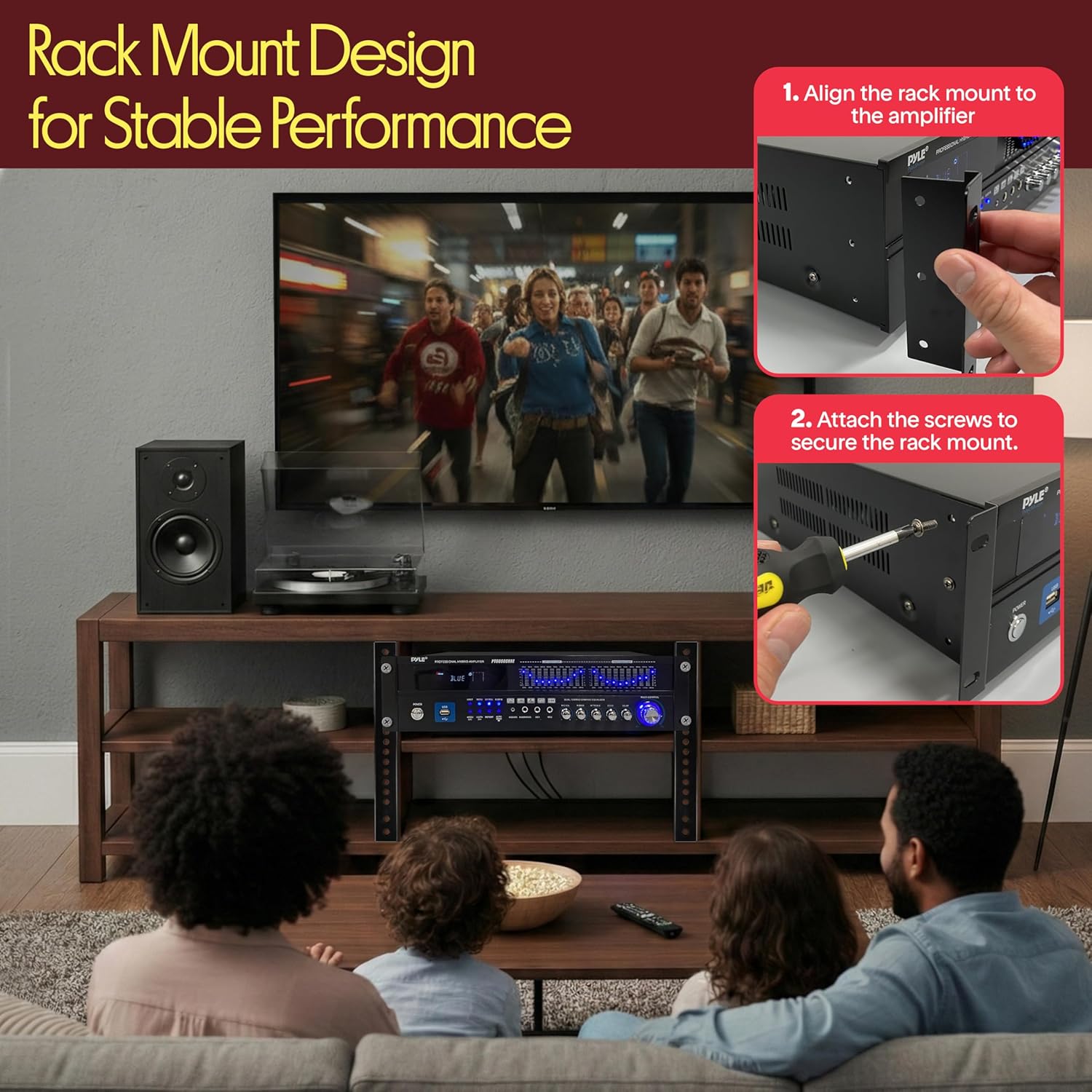 Pyle Bluetooth Hybrid Home Amplifier - 6-Channel 2000W Rack Mount Power Amplifier Receiver w/ Radio - Dual 10 Band EQ  Karaoke Microphone x2  USB  RCA  COAX  OPT  DVD Inputs  HiDef Input and Output