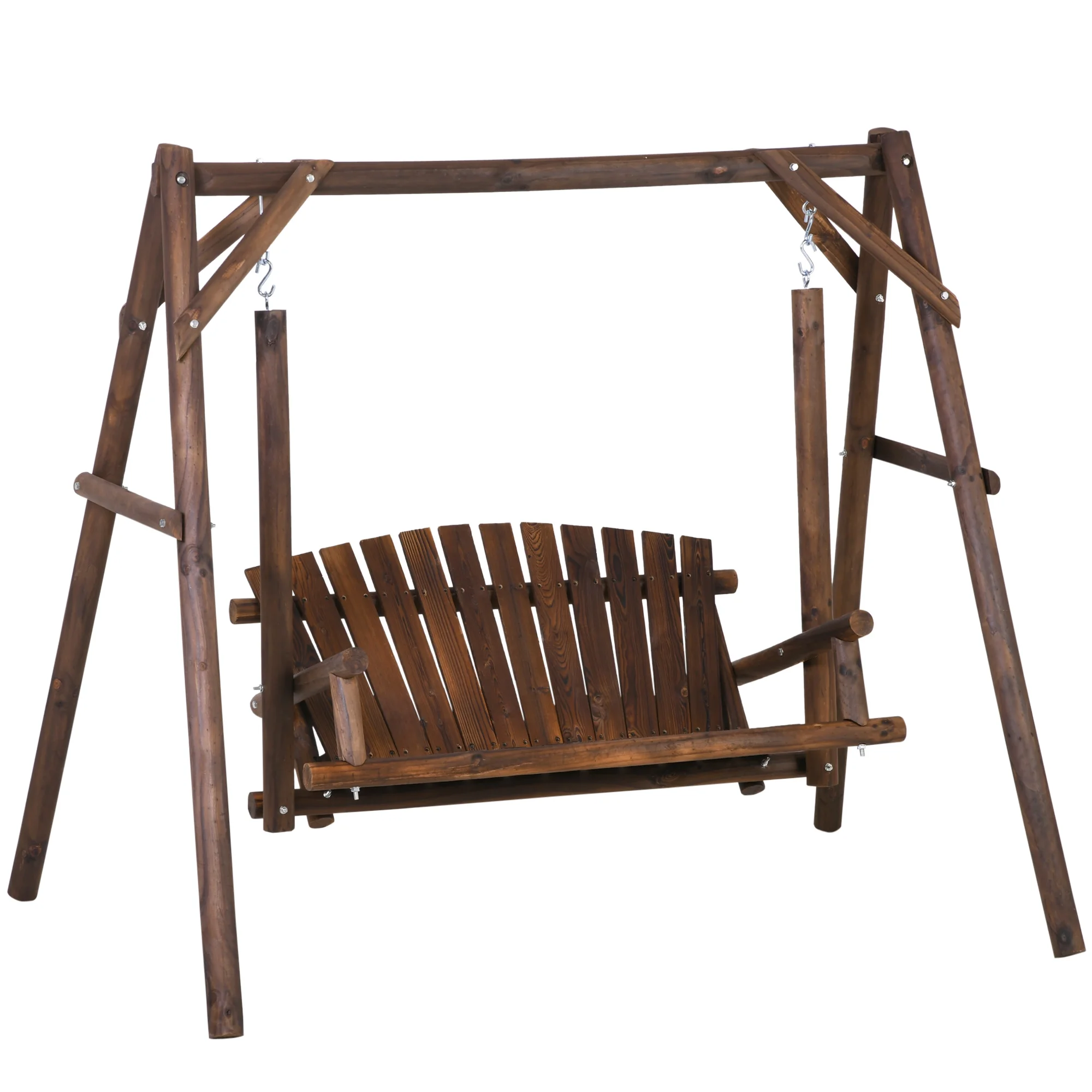 Wooden Swing Bench, Garden Swing Chair, Brown(Carbonized) - Image 4