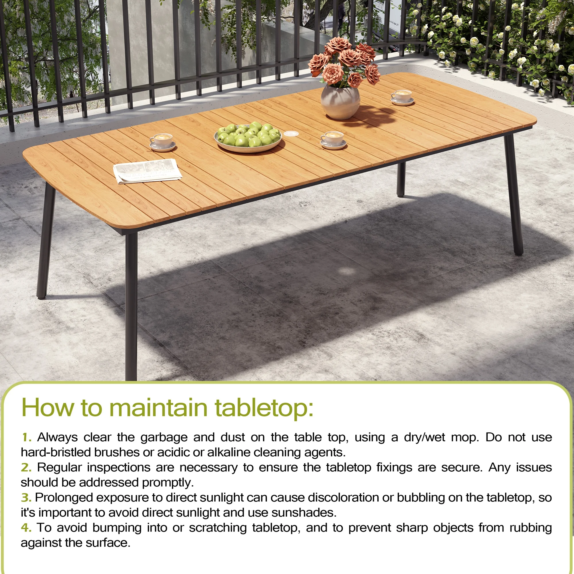 93" Outdoor Dining Table for 8–10 People, Patio Rectangle Table with Wood Like Tabletop and Umbrella Hole, Aluminum Frame for Garden, Lawn, or Backyard, Brown(92 9" x 42 1“ x 29 1“/Brown) Image 9