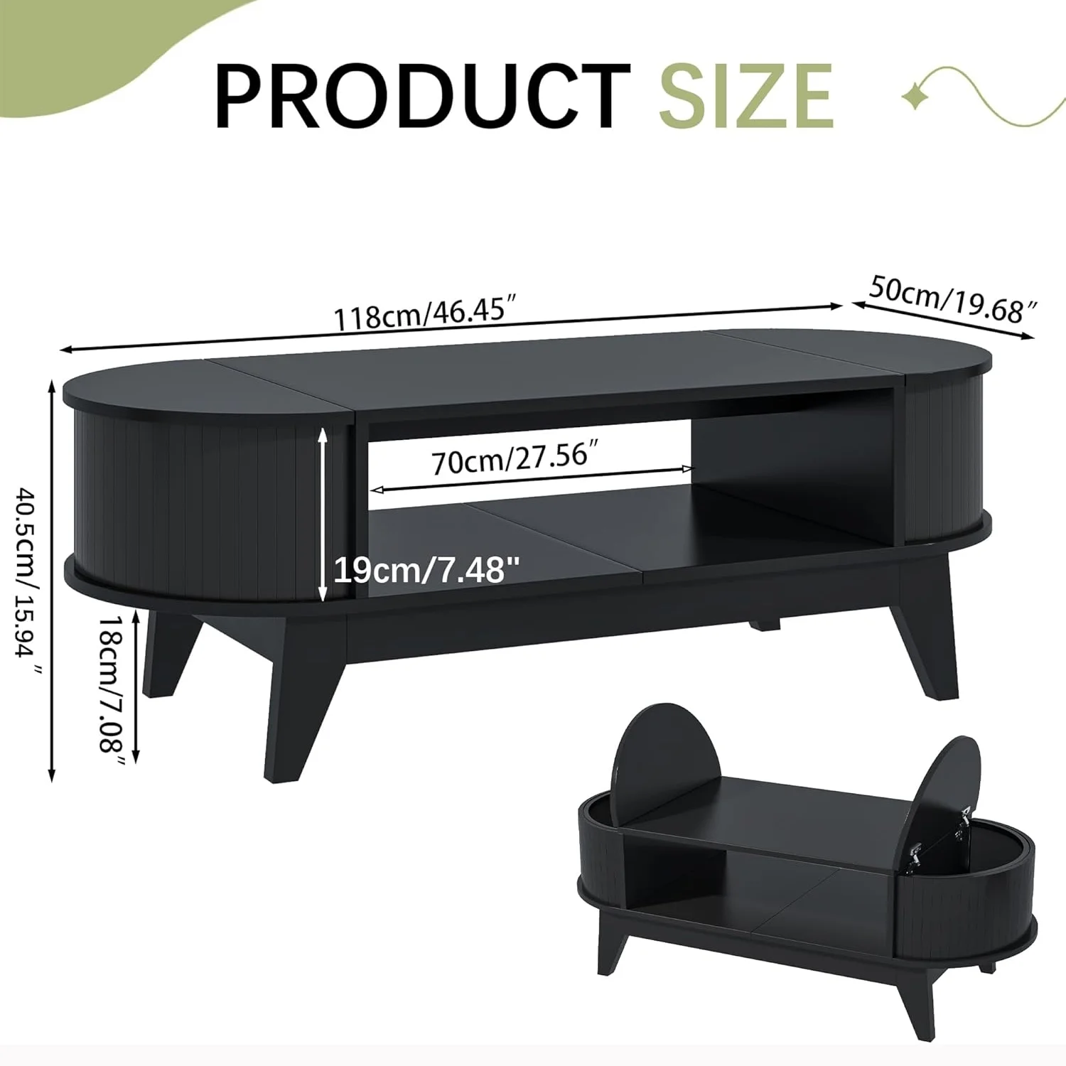 Fluted Coffee Table with Storage, Modern Coffee Tables, Wood Accent Center Table(Wood) - Image 9