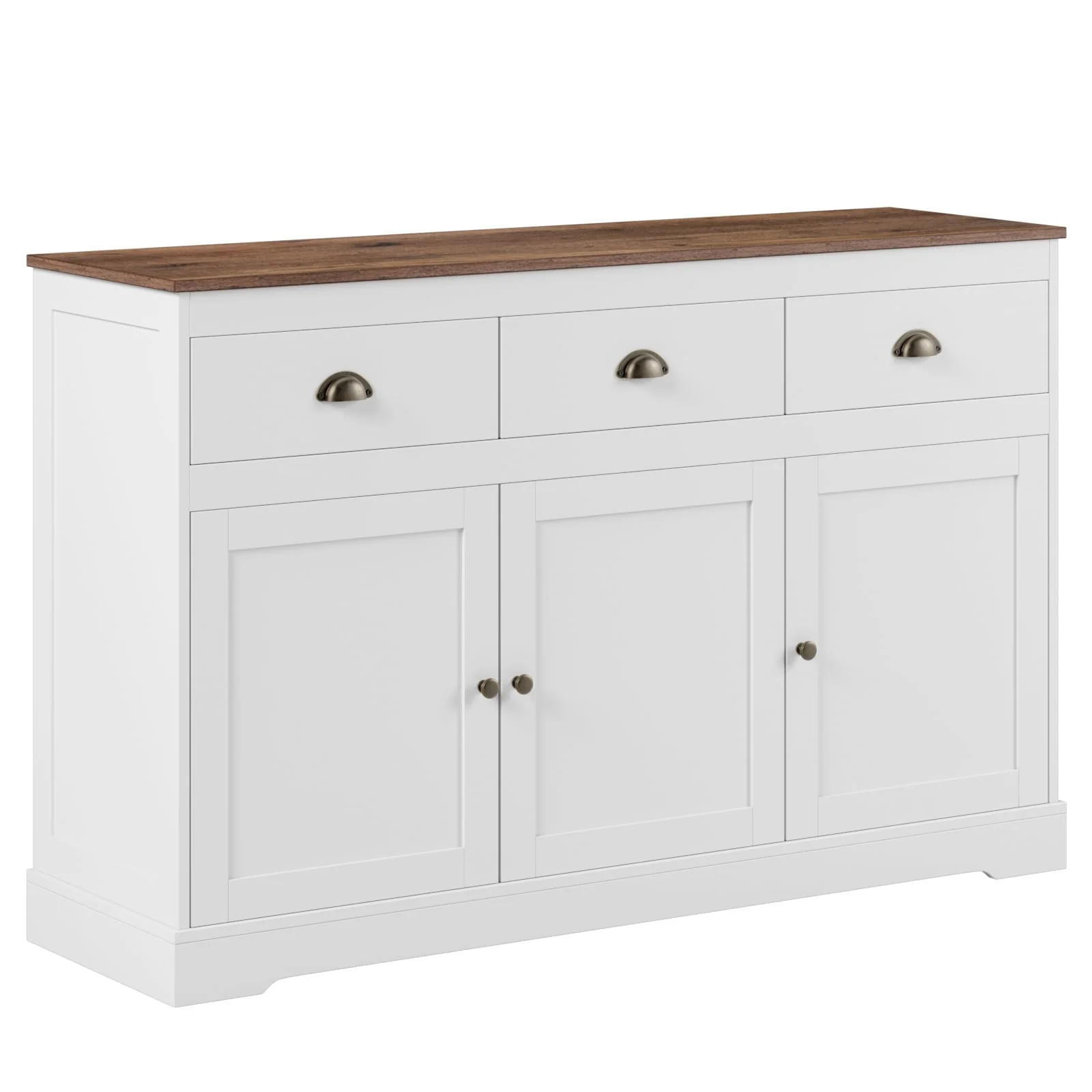 Sideboard Storage Cabinet with 3 Drawers 3 Doors, 53 54'' Wide Buffet Cabinet for Dining Room, White(Gray)