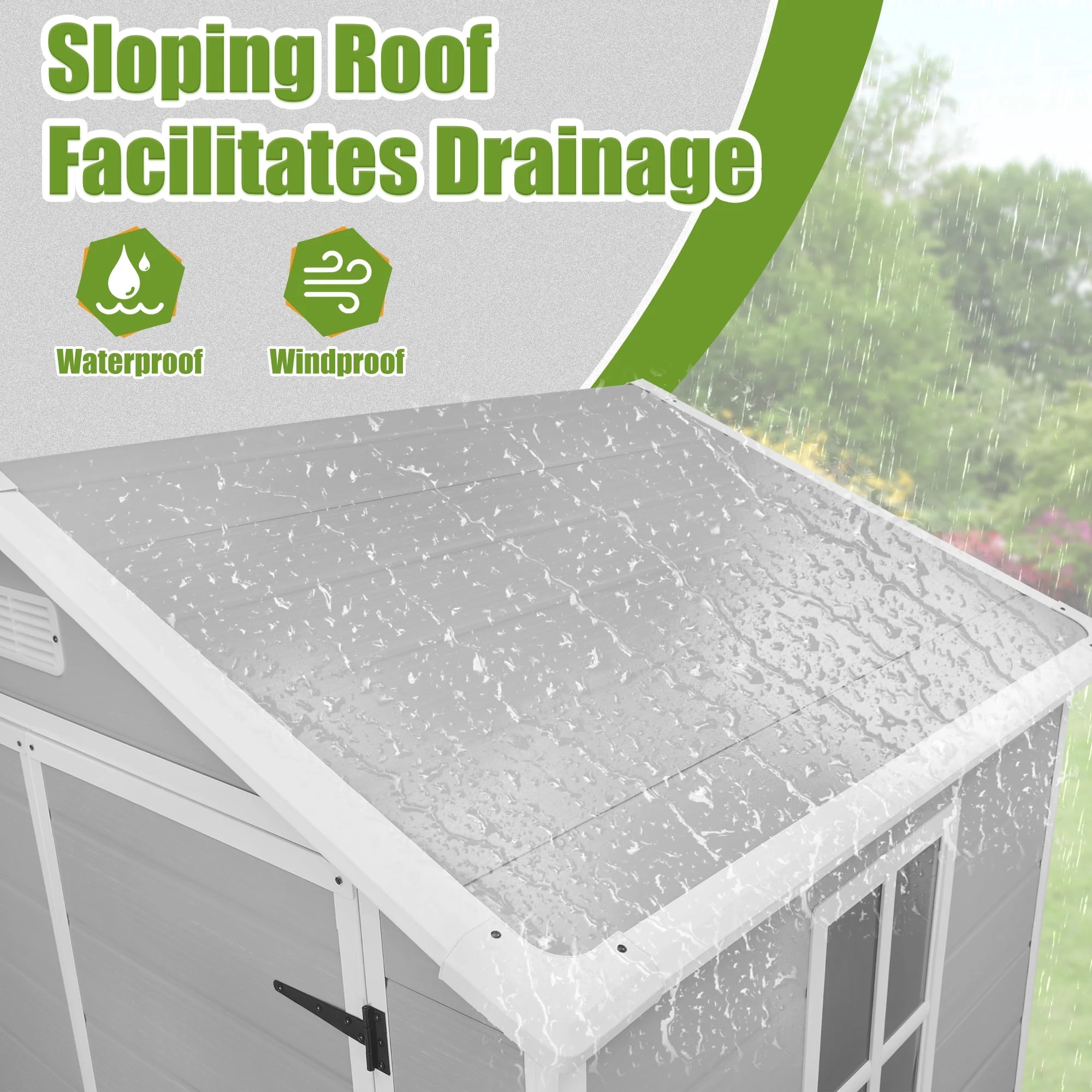 6 x 4.4FT Outdoor Storage Shed, All-Weather Plastic Resin Utility Tool Large Shed with Dual Lockable Doors for Patio Backyard Lawn, Gray(6*4 Gray) - Image 8