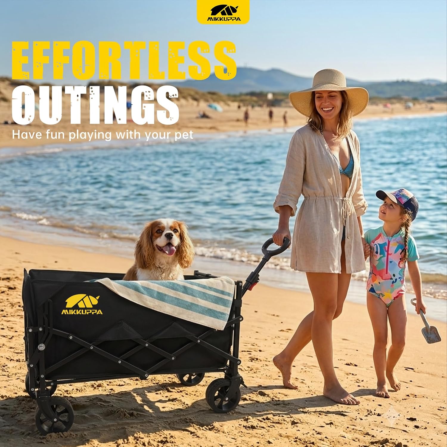 MIKKUPPA Folding Dog Wagon Cart - Collapsible Wagon with Drop-Down Tailgate