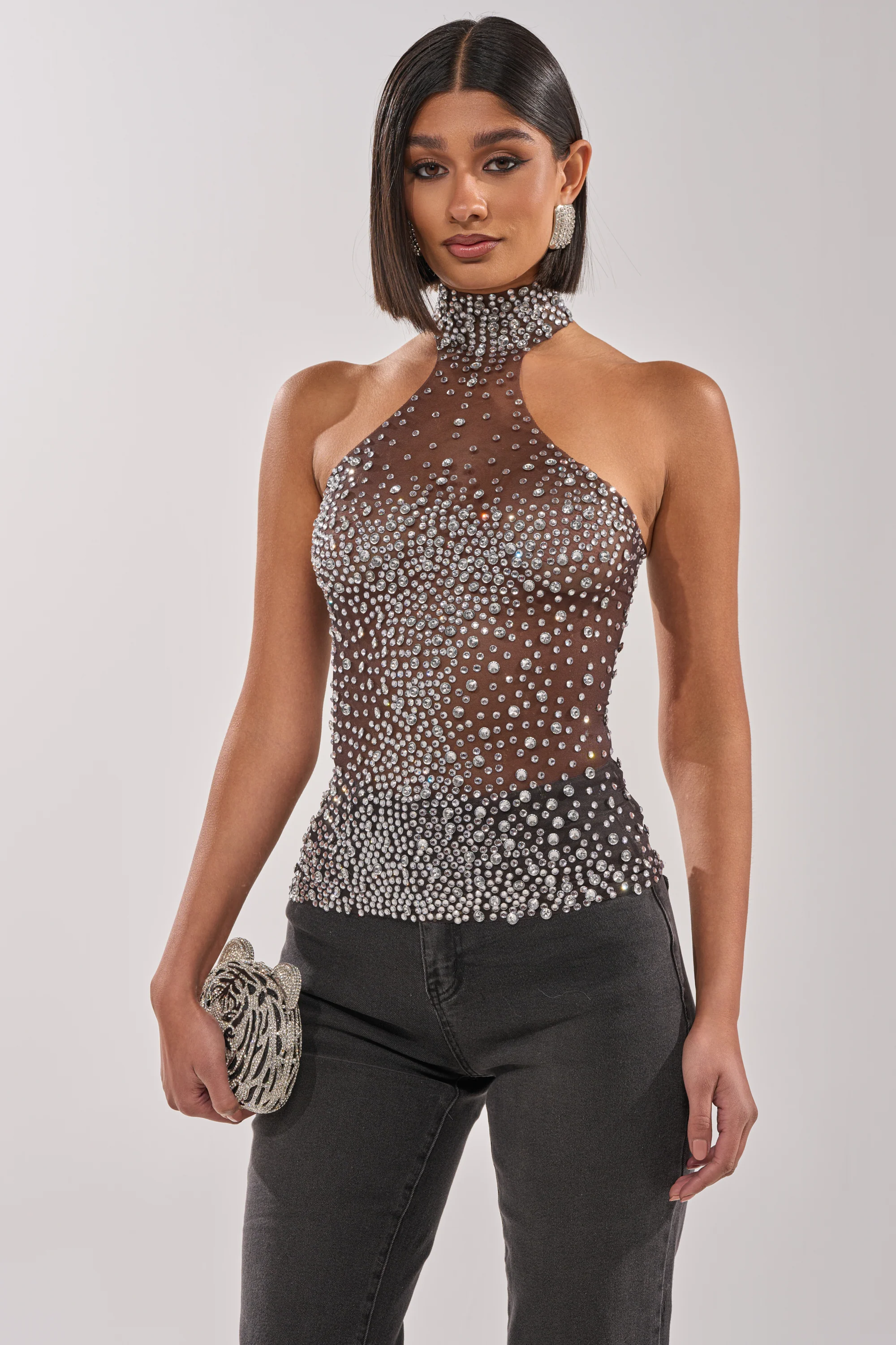 ALL YEAR ROUND SHEER RHINESTONE TOP - Akira Store