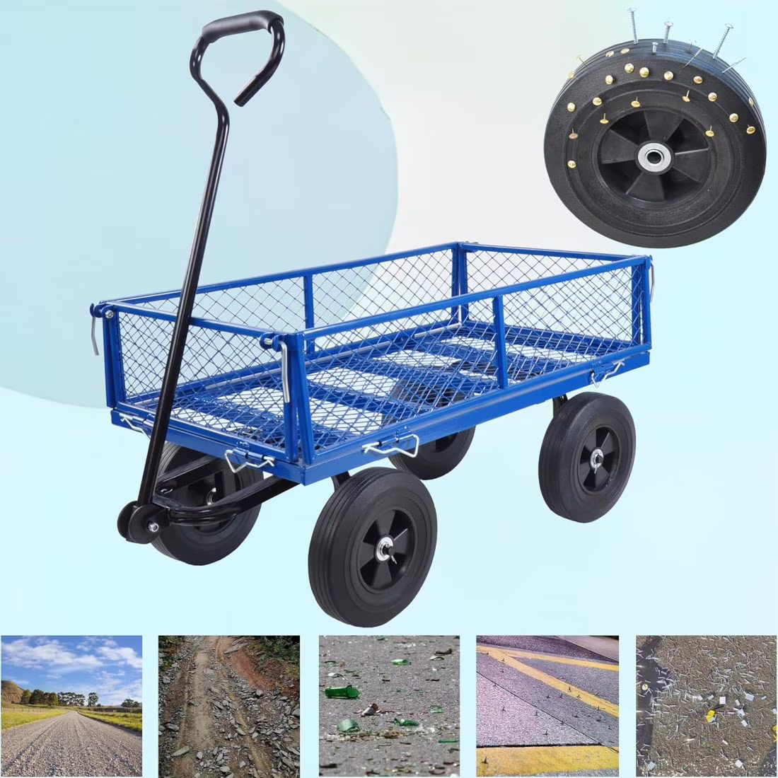 Tcbosik Gorilla Cart Heavy Duty 550lbs Metal Wagon Carrier Trolley for Outdoor Garden Firewood Transport, Blue