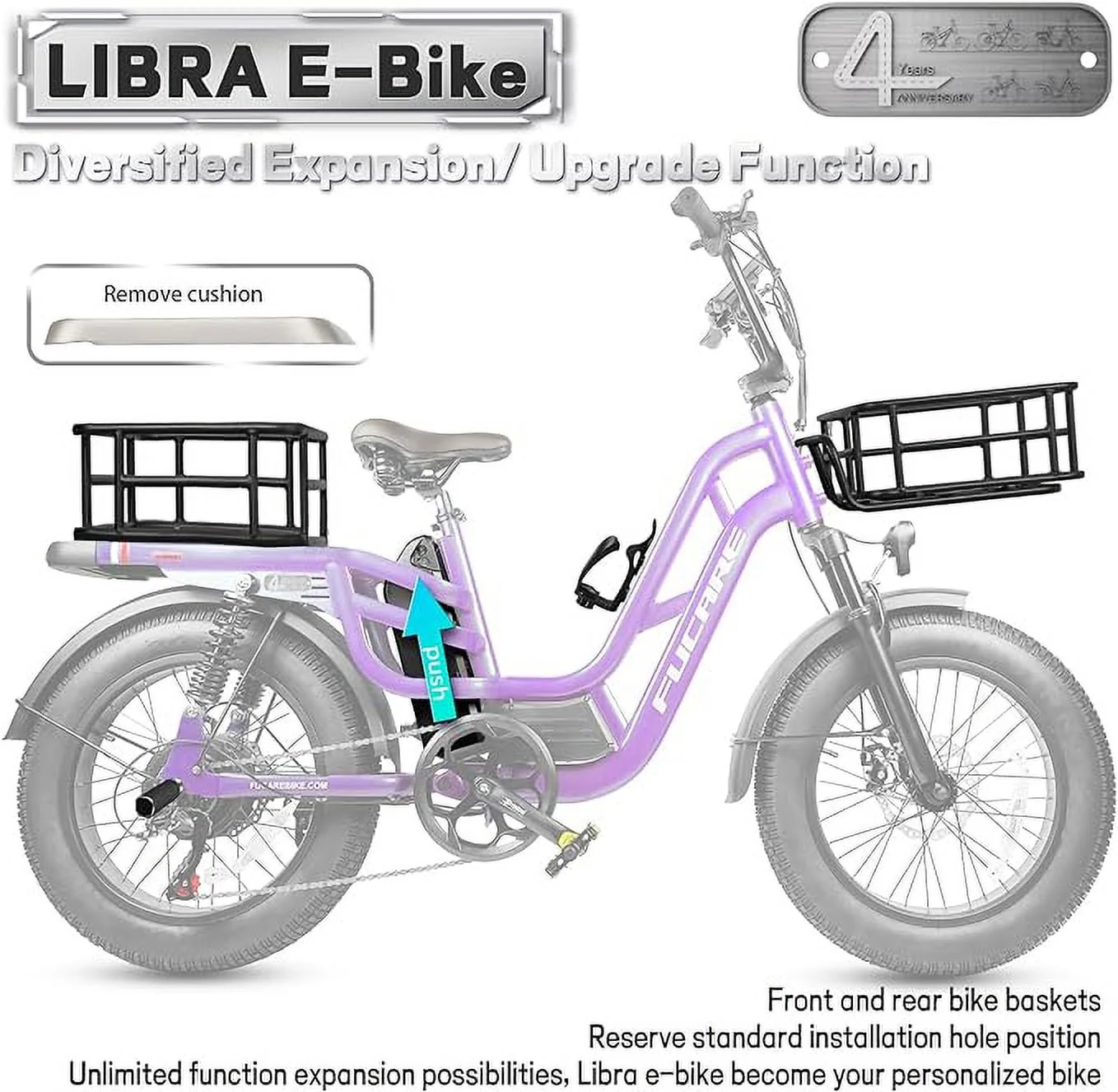 Fucare Libra 750W Electric Bike for Adults 20MPH 48V 20Ah LG Lithium Battery EBike with Full Suspension Color Display 20"*4 0" All Terrain Fat Tire 7 Speed Image 5