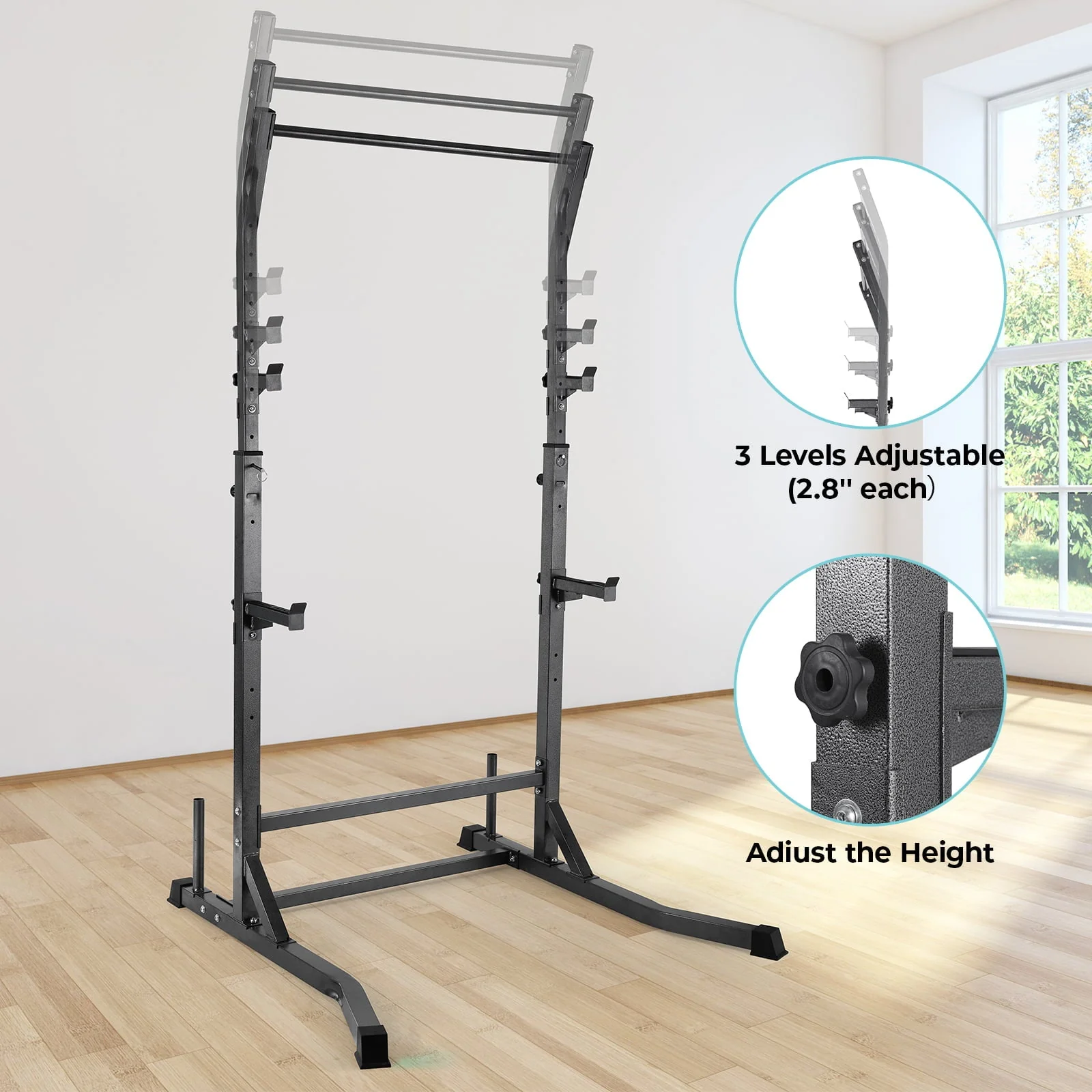Adjustable Squat Rack, Barbell Rack, Weight and Bench Press Rack Stand, 485 lbs Image 2