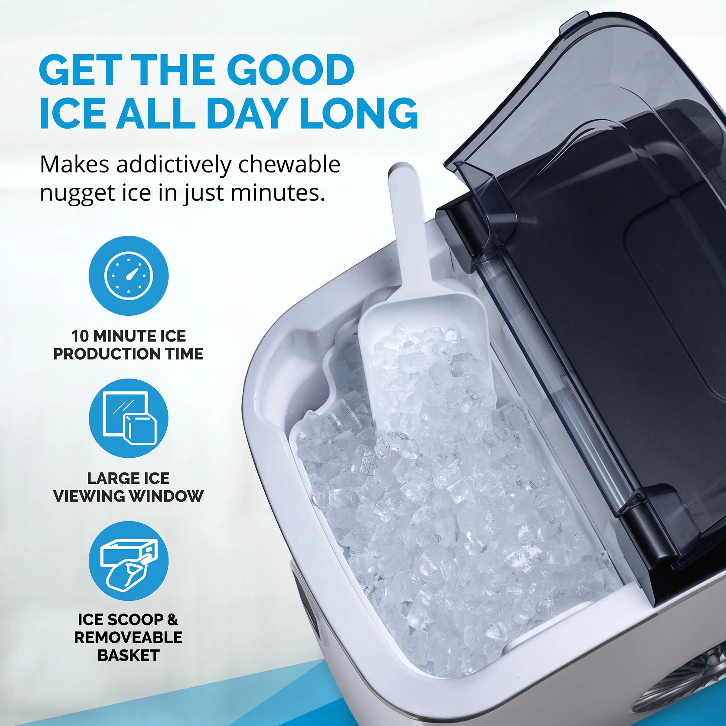 Newair Countertop Nugget Ice Maker in Matte Black or Stainless Steel, 26 lbs/Day