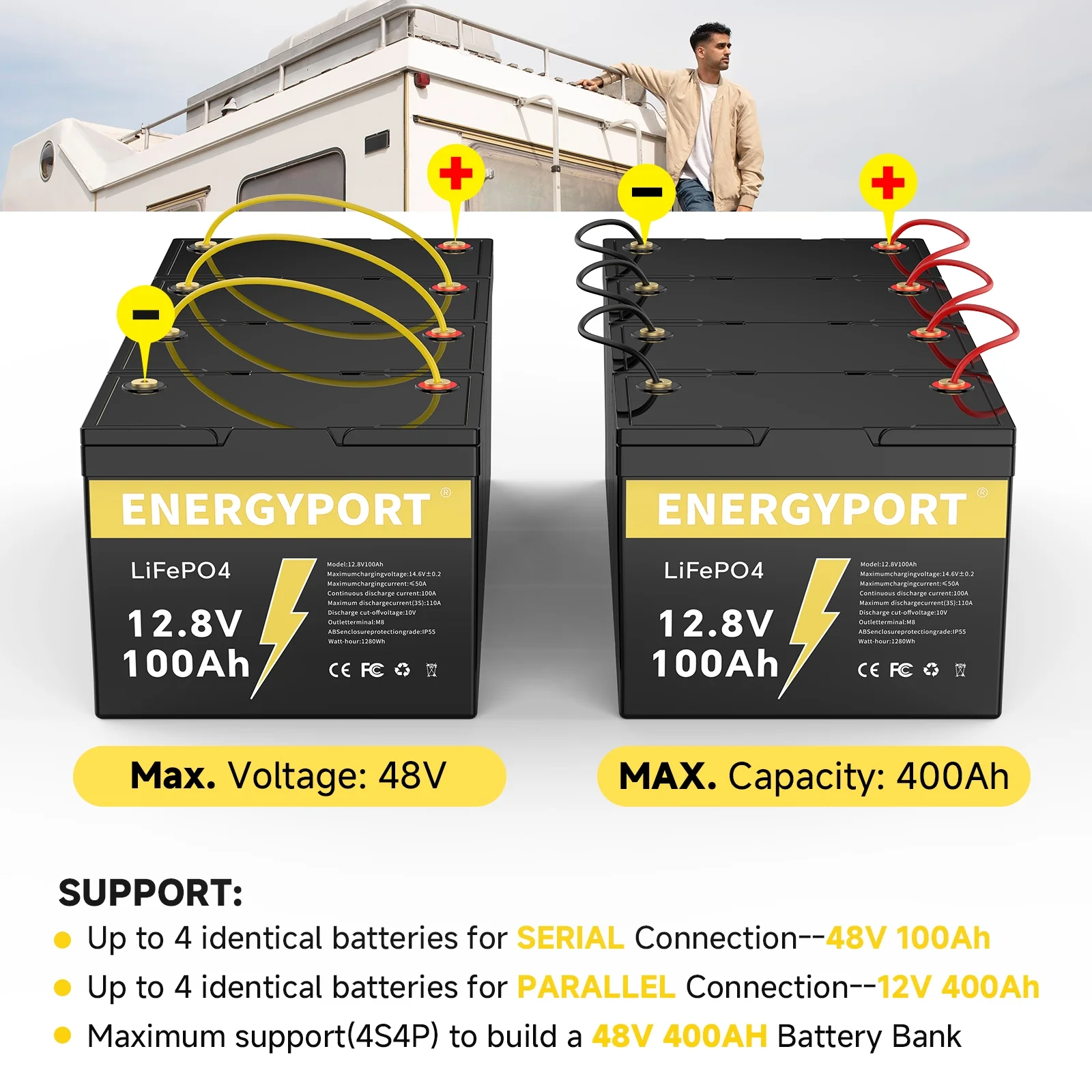12V 100Ah LiFePO4 Battery, Rechargeabel Deep Cycle Lithium Batteries, 100A BMS with Low-Temp Protection, Perfect for RV, Solar, Boat, Marine, Trolling Motor - Image 6