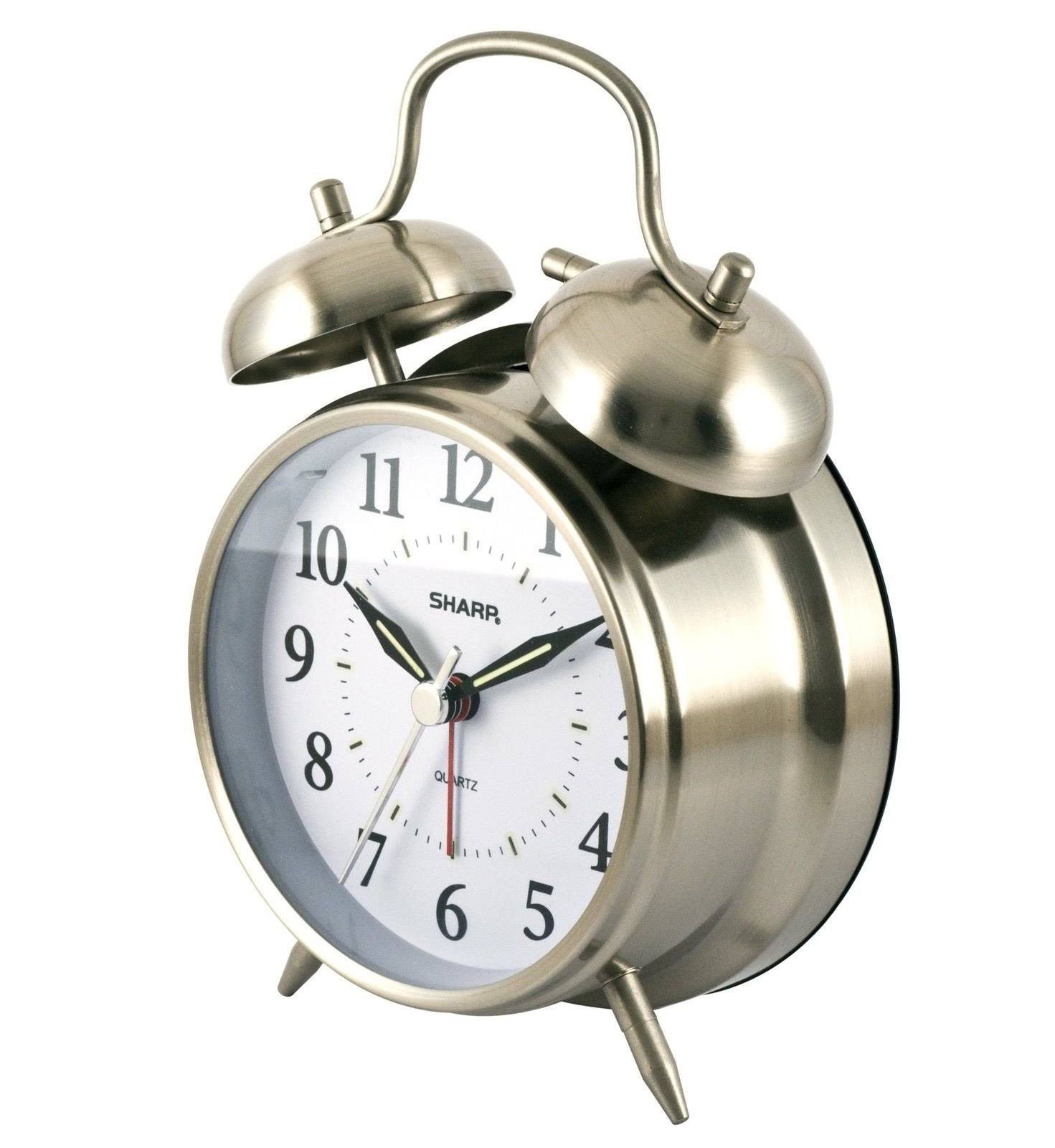 Sharp Twinbell Quartz Analog Alarm Clock, Silver