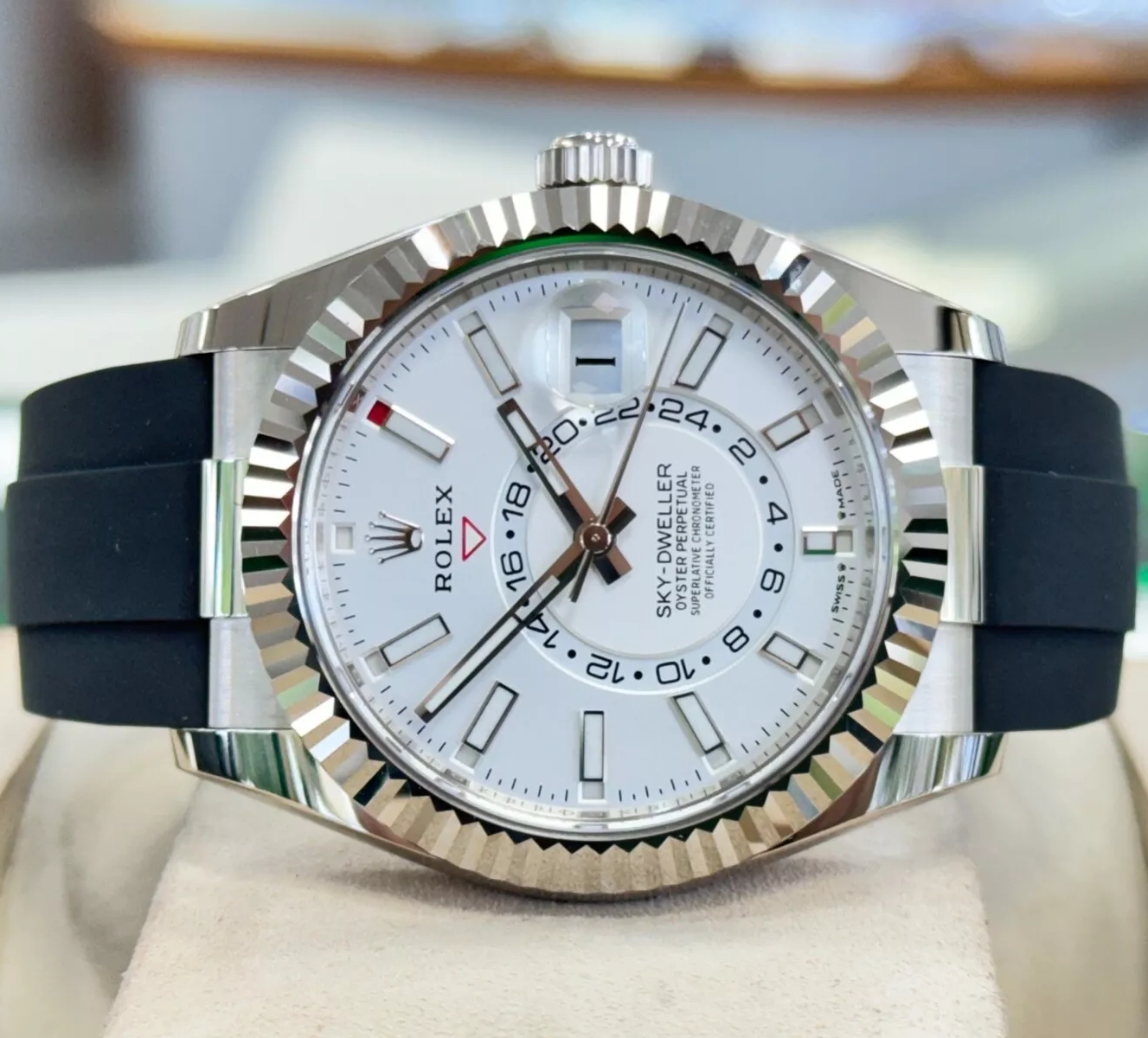 [Super Clone]RLX Sky-Dweller 42mm White Gold White Dial Oysterflex - 336239