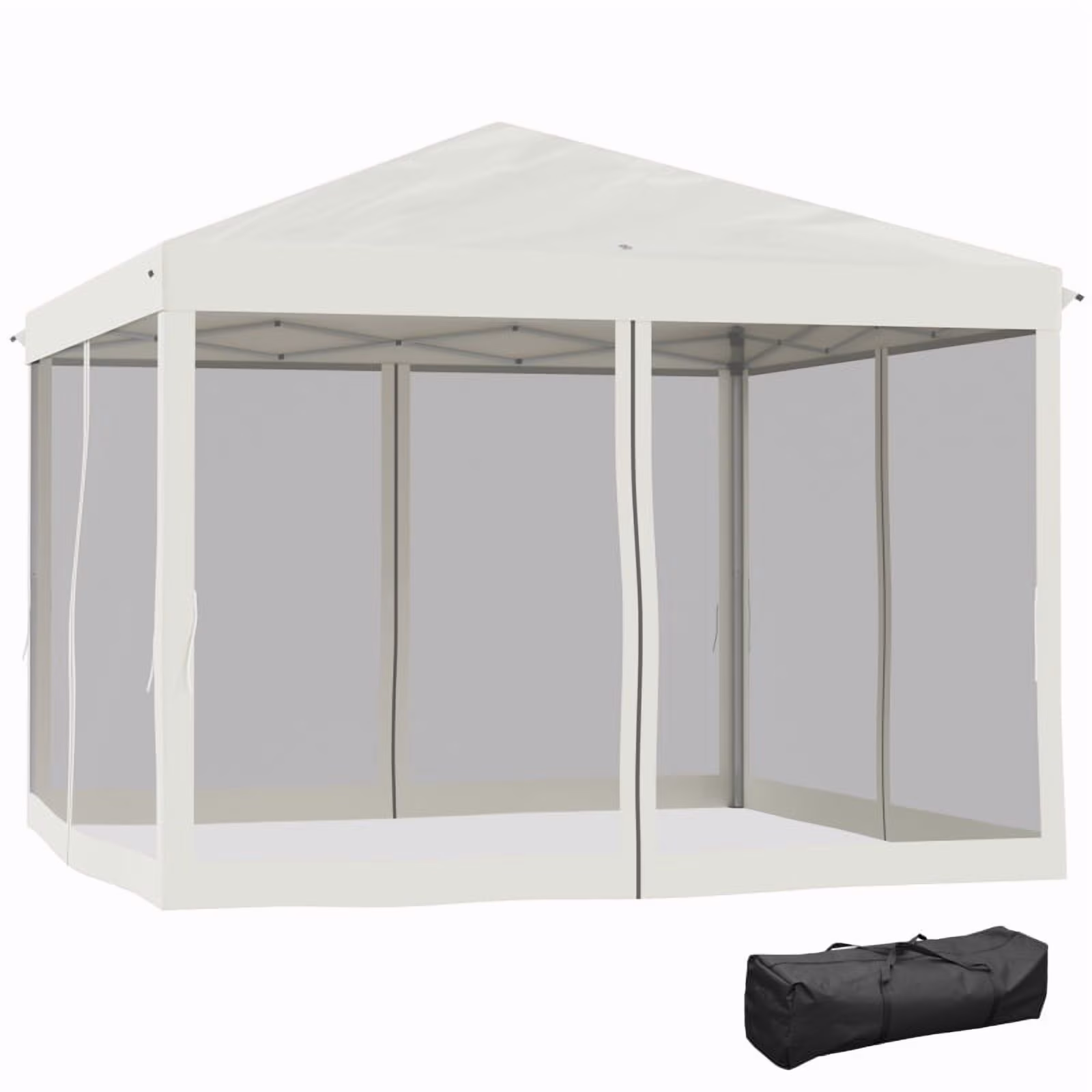 Outsunny 10' x 10' Pop Up Canopy Tent with Netting, Instant Gazebo, Ez up Screen House Room with Carry Bag, Height Adjustable, for Outdoor, Garden, Patio, Beige On-Site